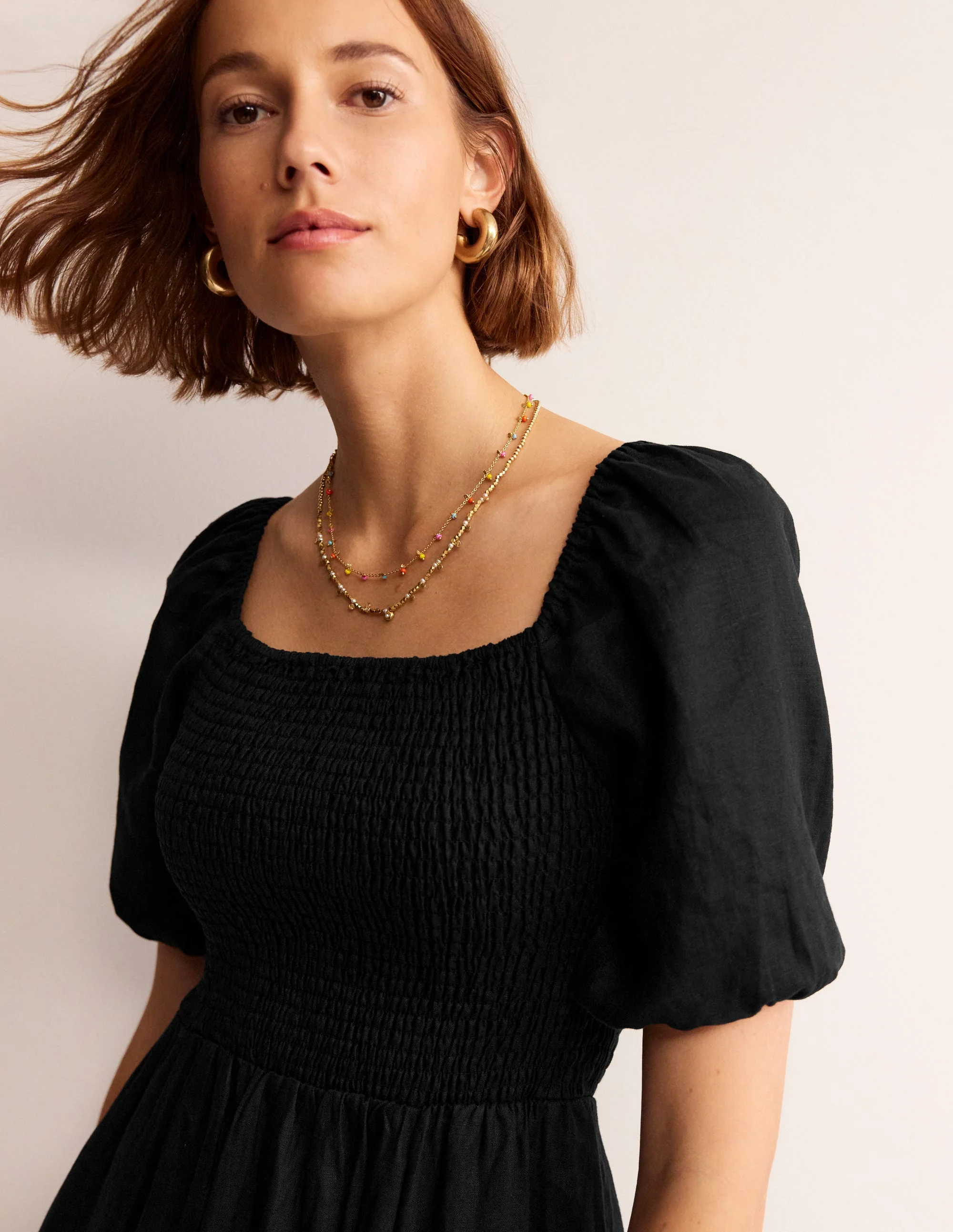 Sky Smocked Linen Midi Dress-Black - Image 3