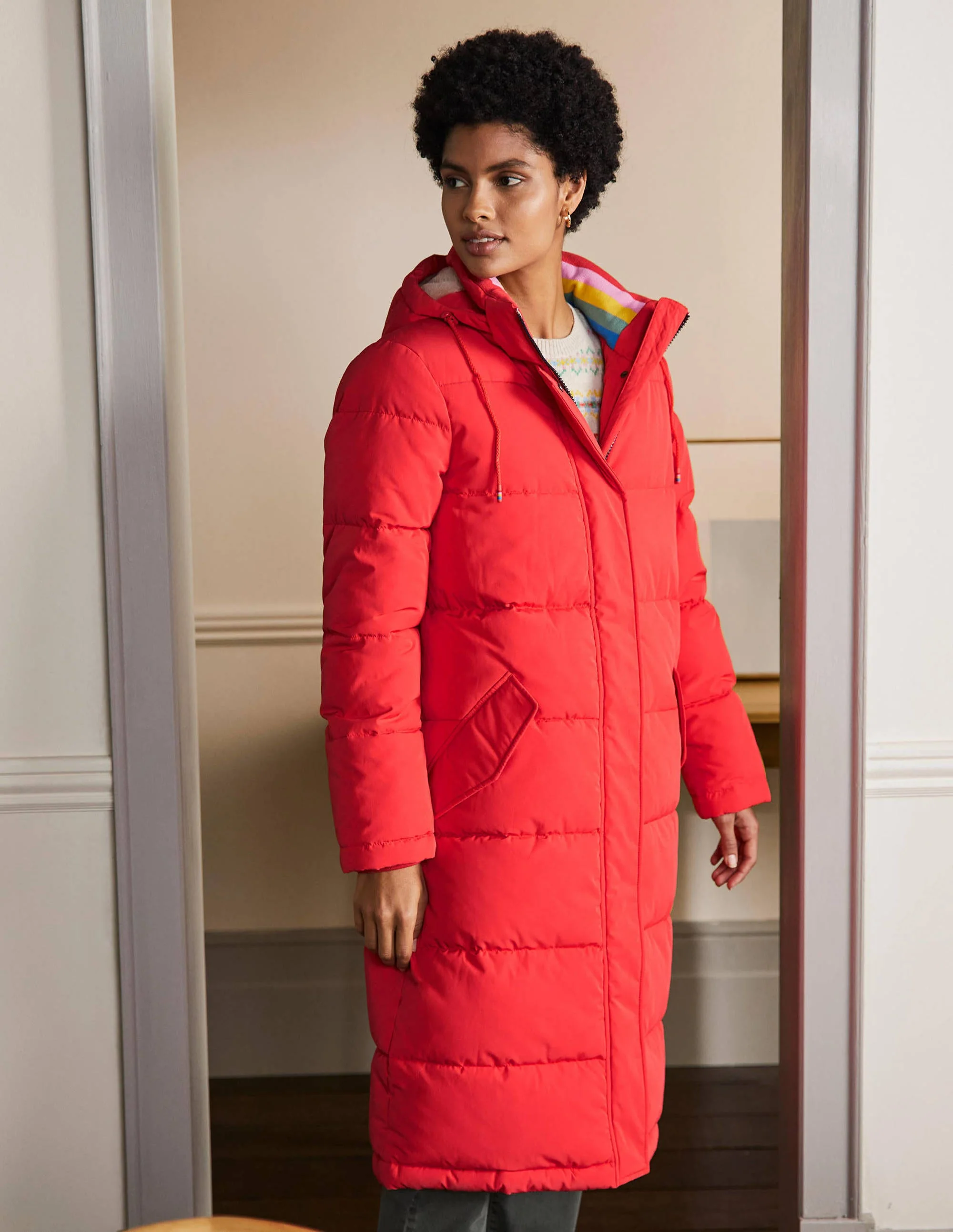 Skye Puffer Coat-Bright Coral - Image 4