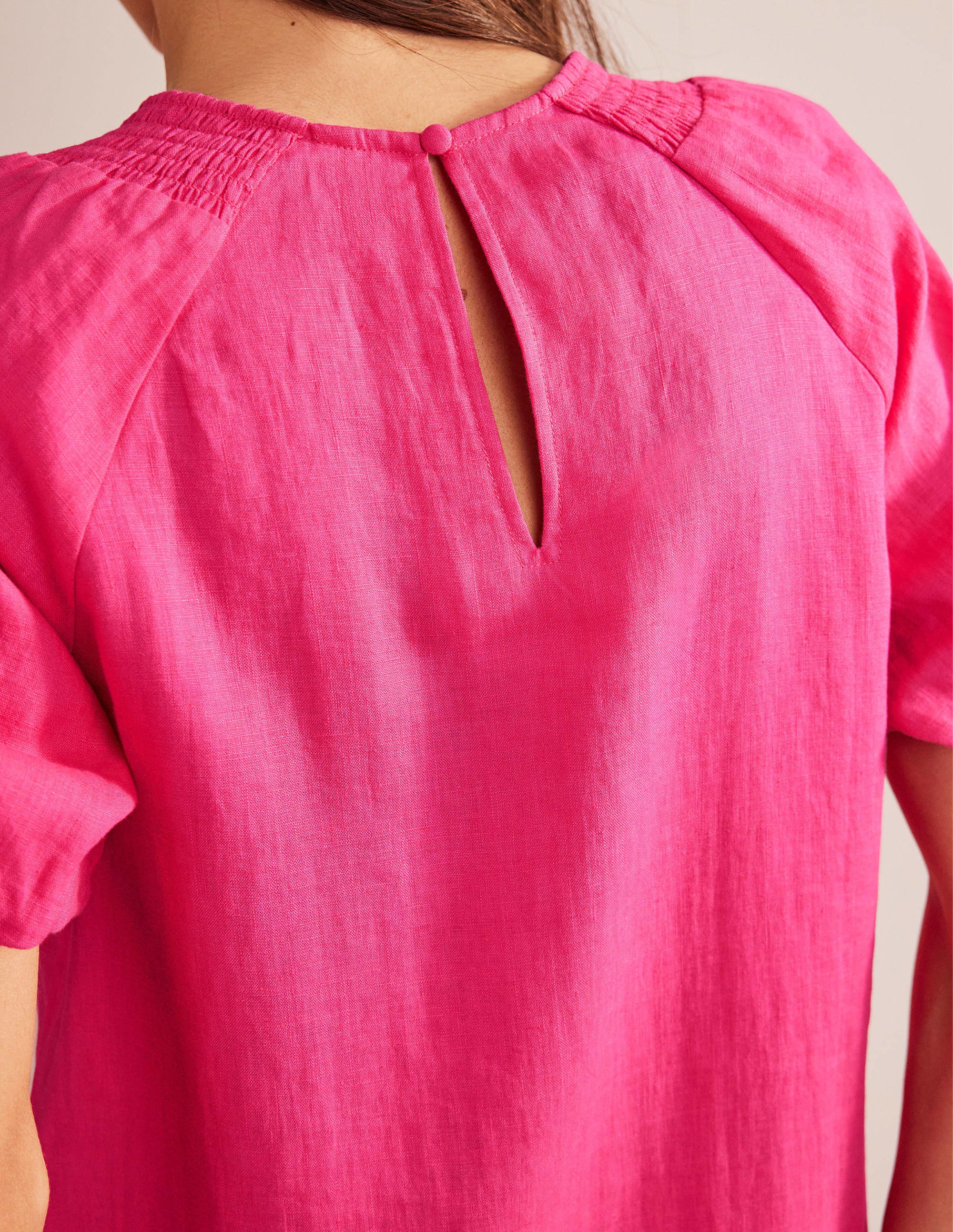 Sleeve Detail Linen Mini Dress-Festival Pink - Image 4