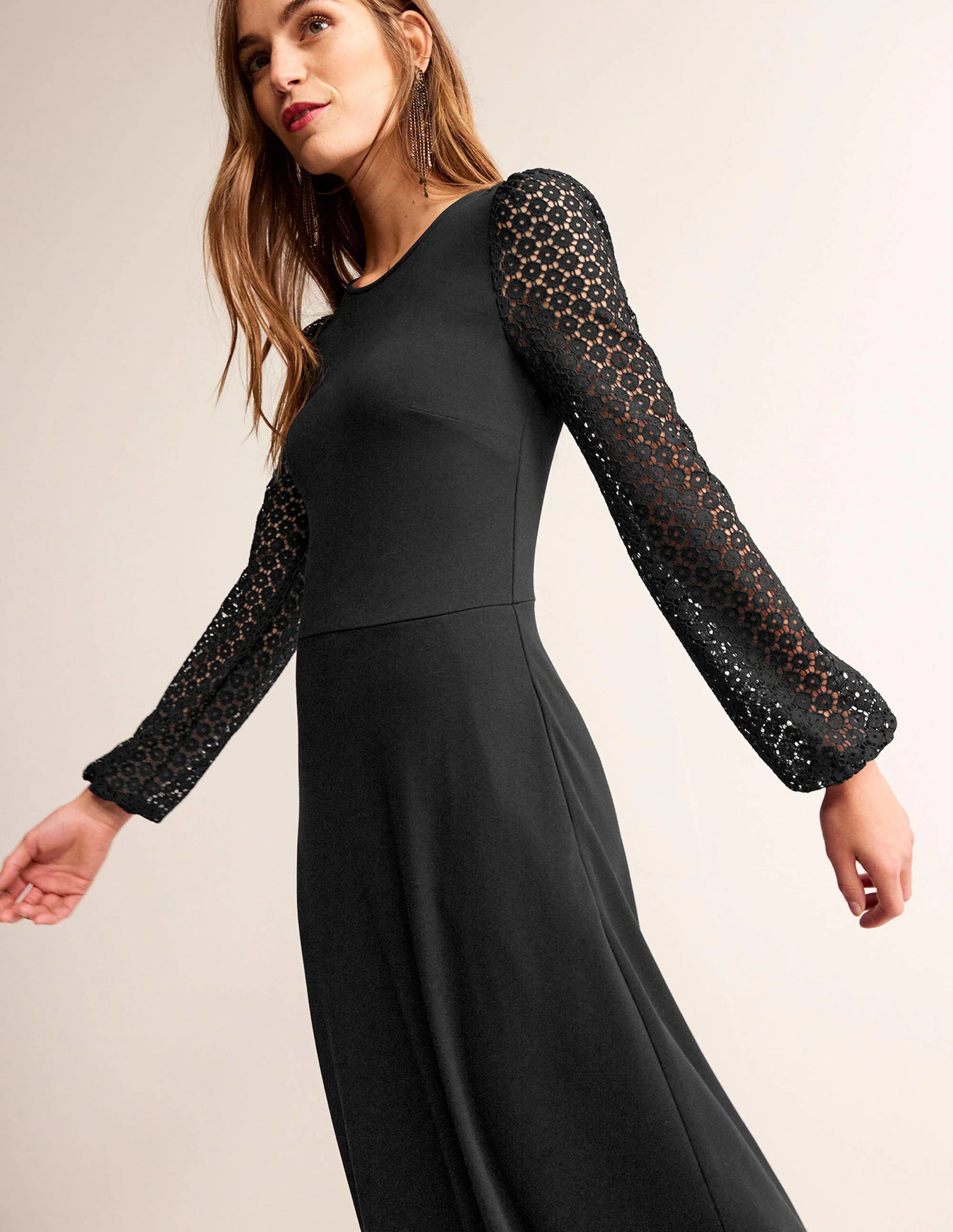 Sleeve Detail Midi Dress-Black - Image 2