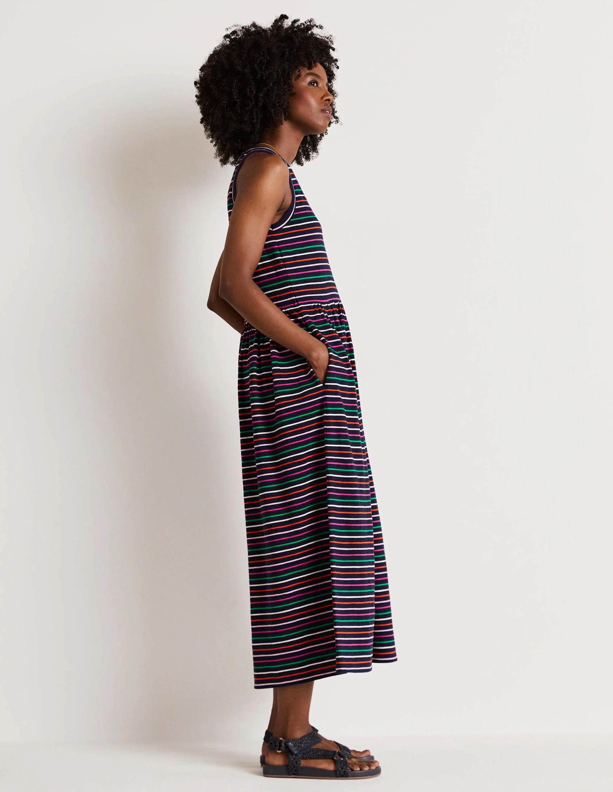 Sleeveless Jersey Midi Dress-Navy Multi Stripe - Image 4
