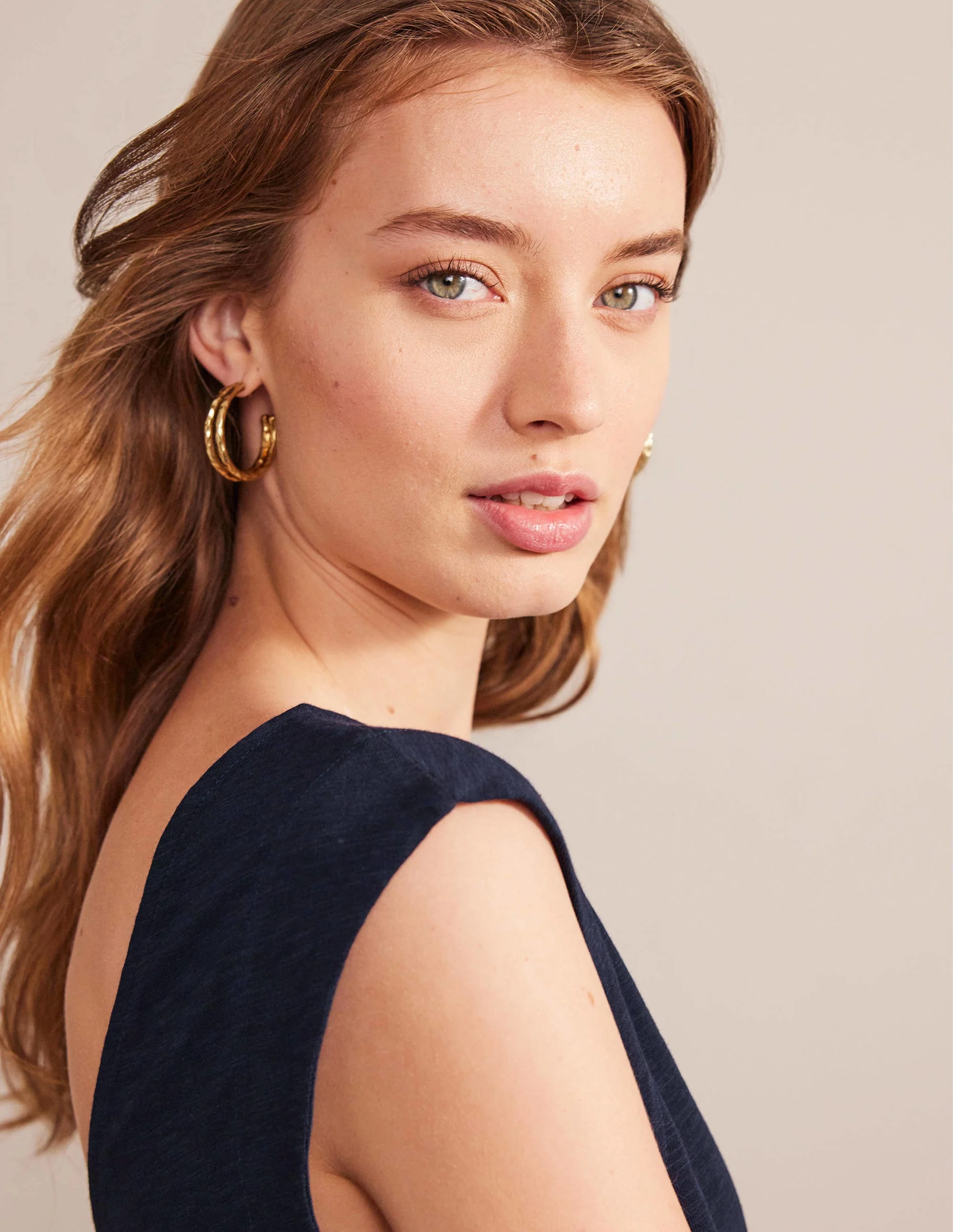 Sleeveless Jersey Shift Dress-Navy - Image 2