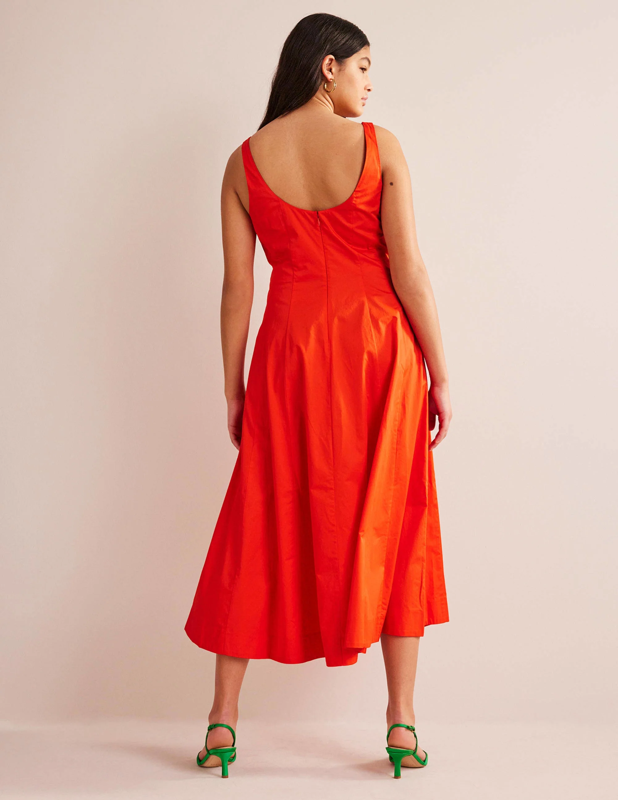 Sleeveless Panelled Midi Dress-Blood Orange - Image 2