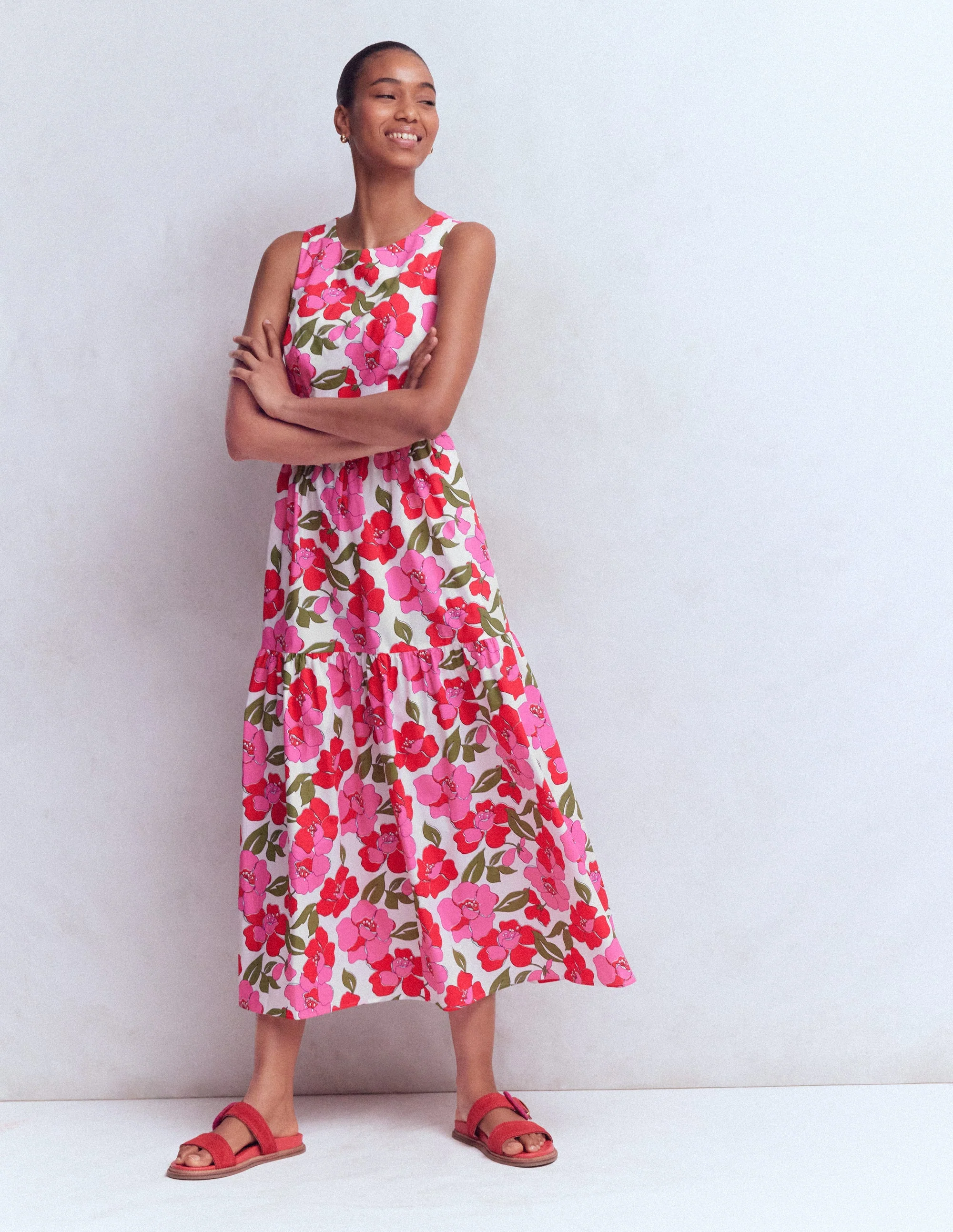 Sleeveless Poplin Dress-Pink Radiant Bloom - Image 3