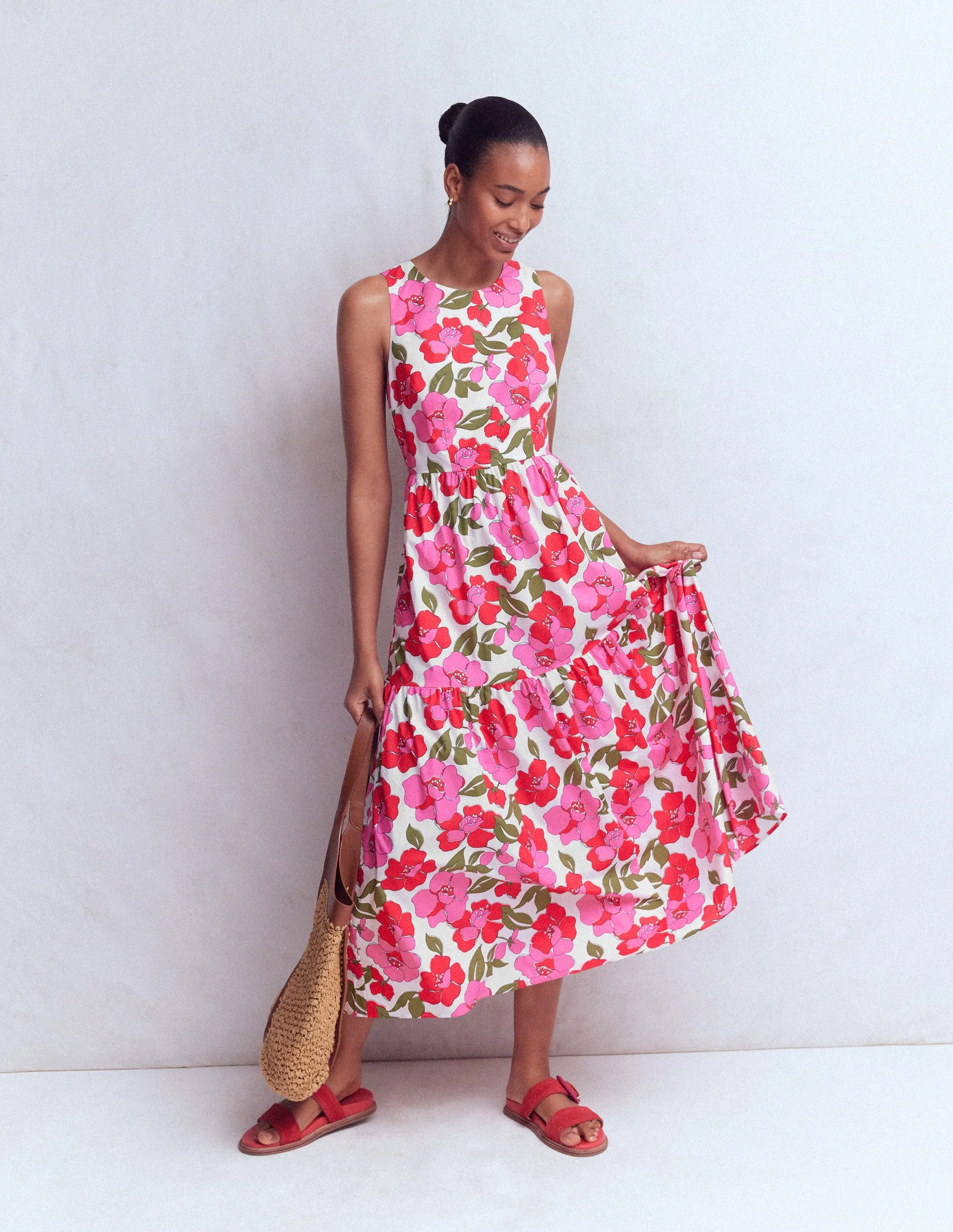 Sleeveless Poplin Dress-Pink Radiant Bloom - Image 7