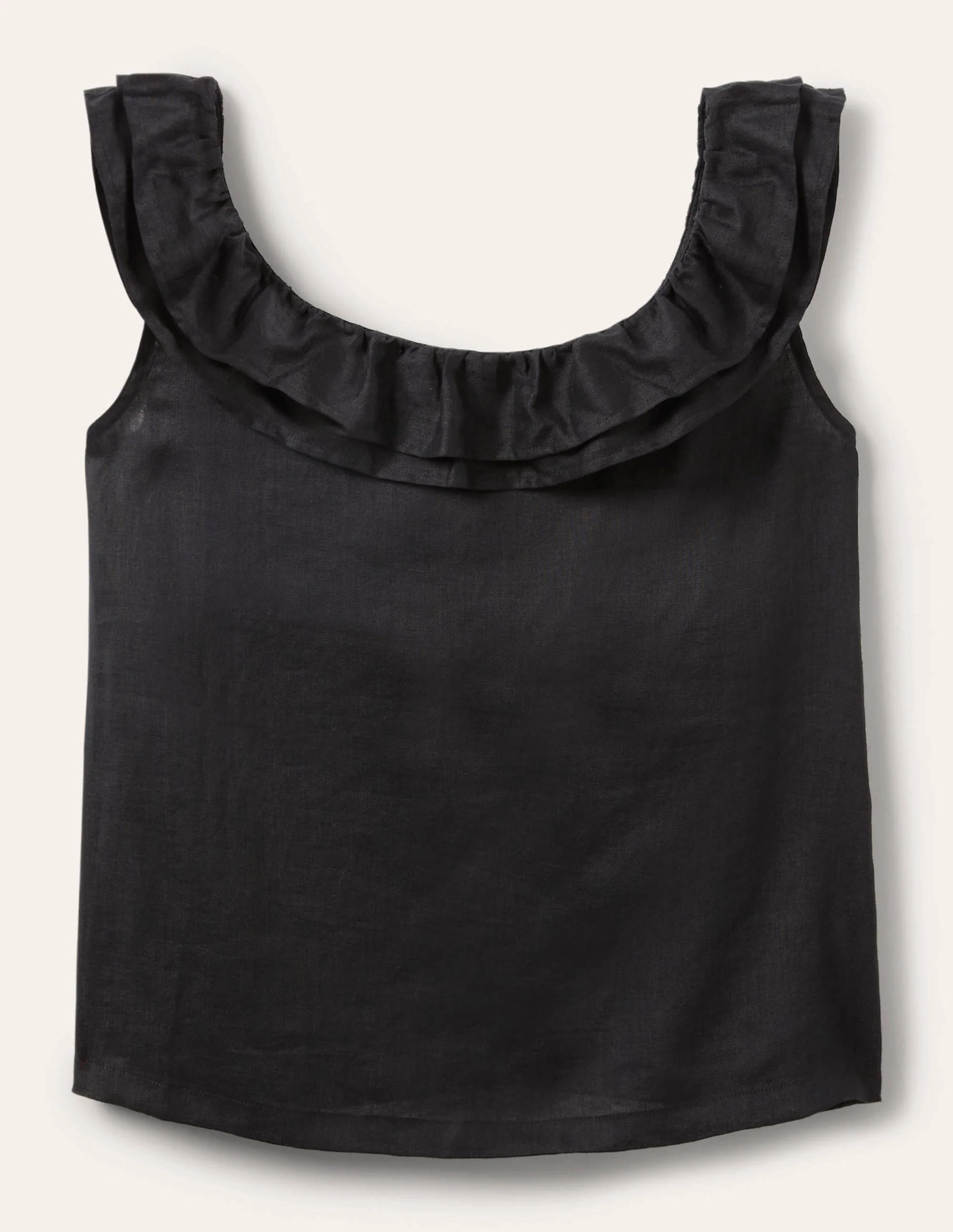 Sleeveless Ruffle Linen Top-Black - Image 6