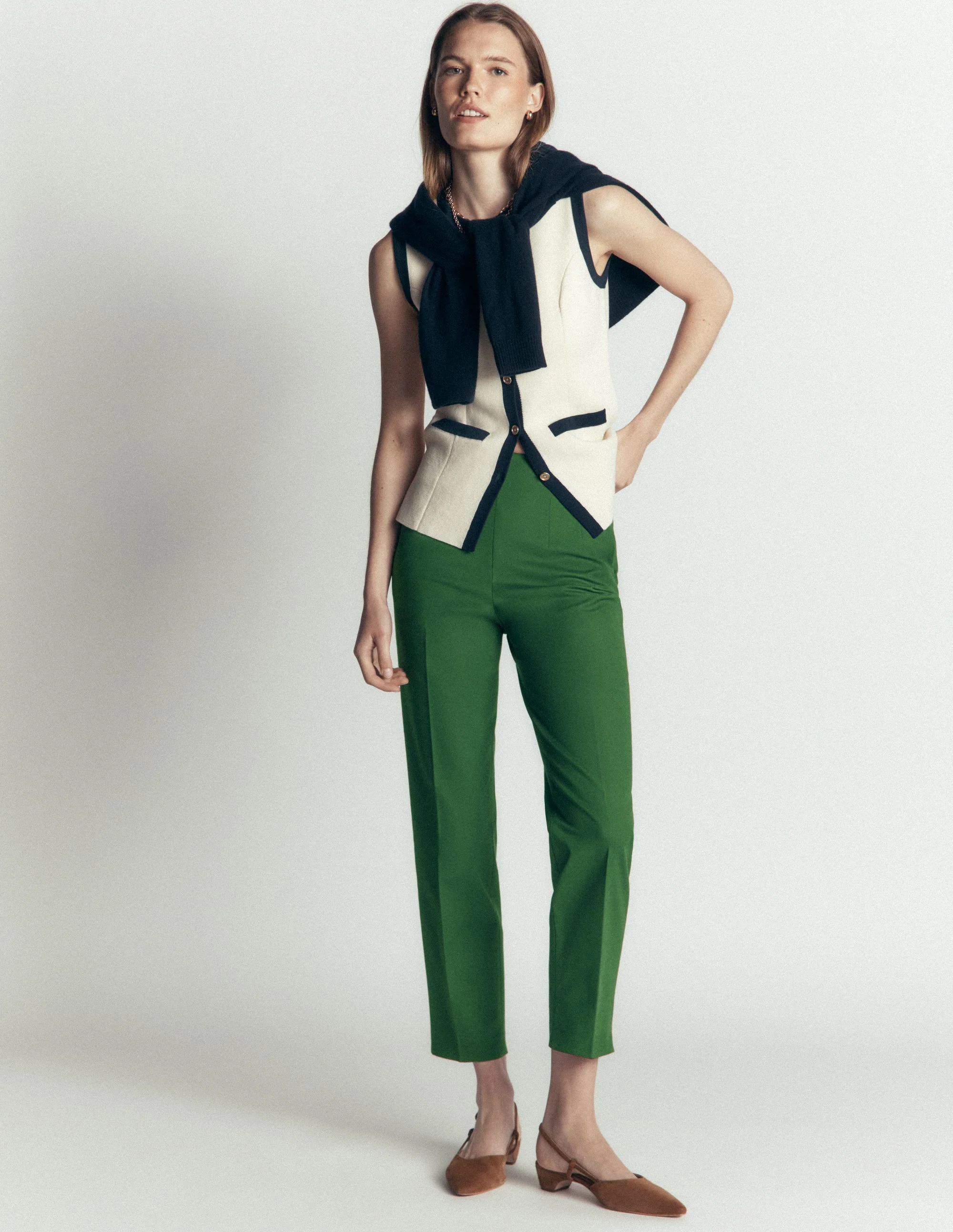 Slim Leg Cotton Pants-Dark Green