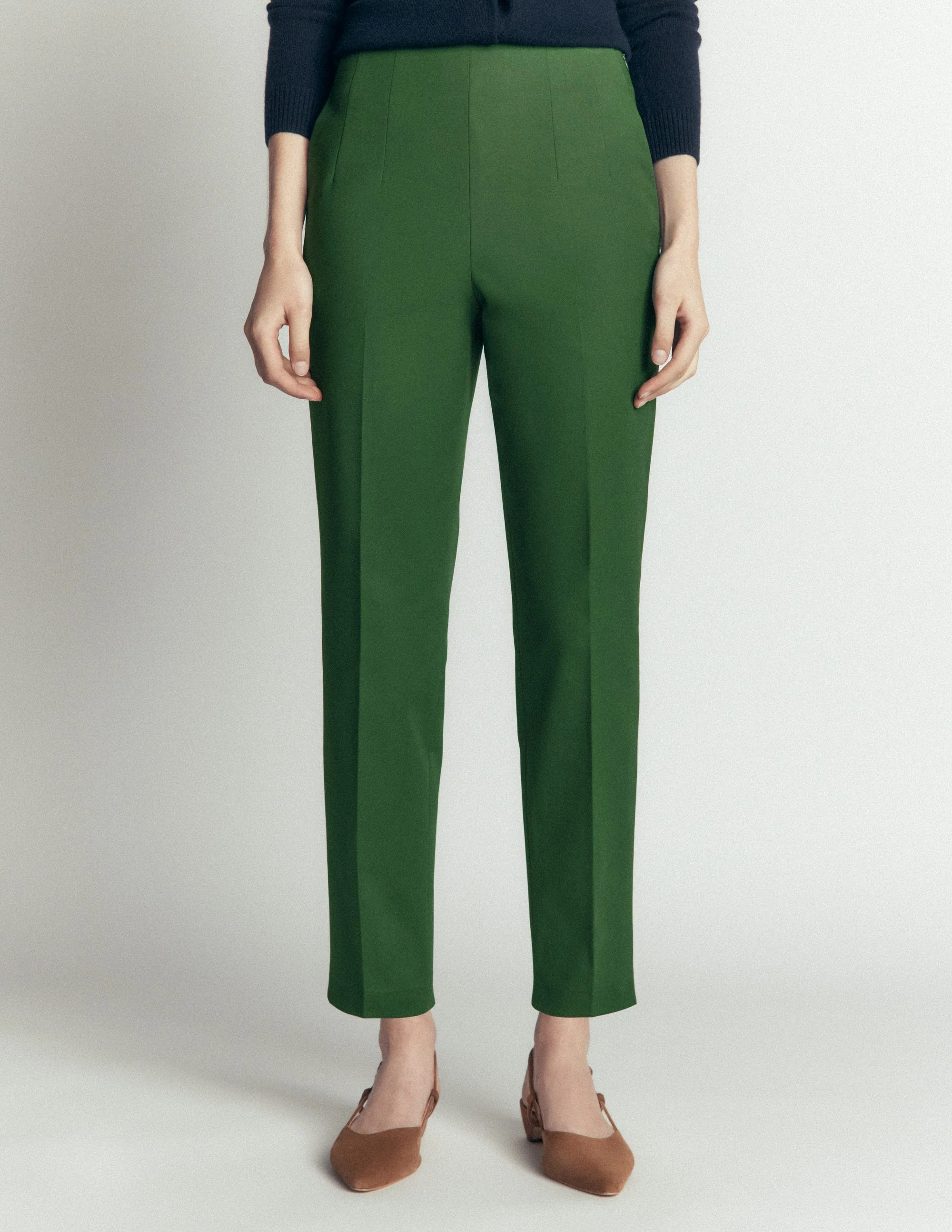 Slim Leg Cotton Pants-Dark Green - Image 4