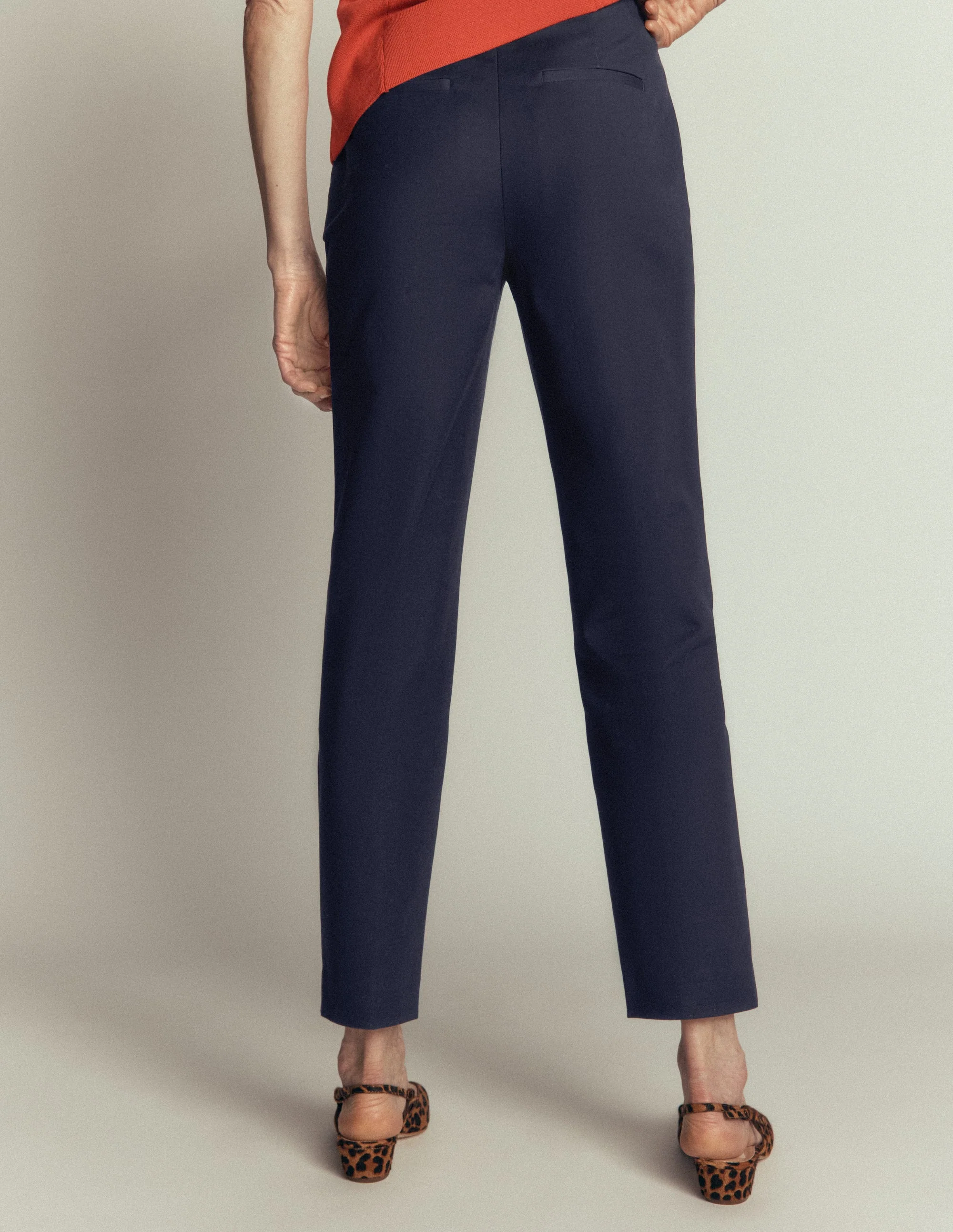 Slim Leg Cotton Pants-Navy - Image 3