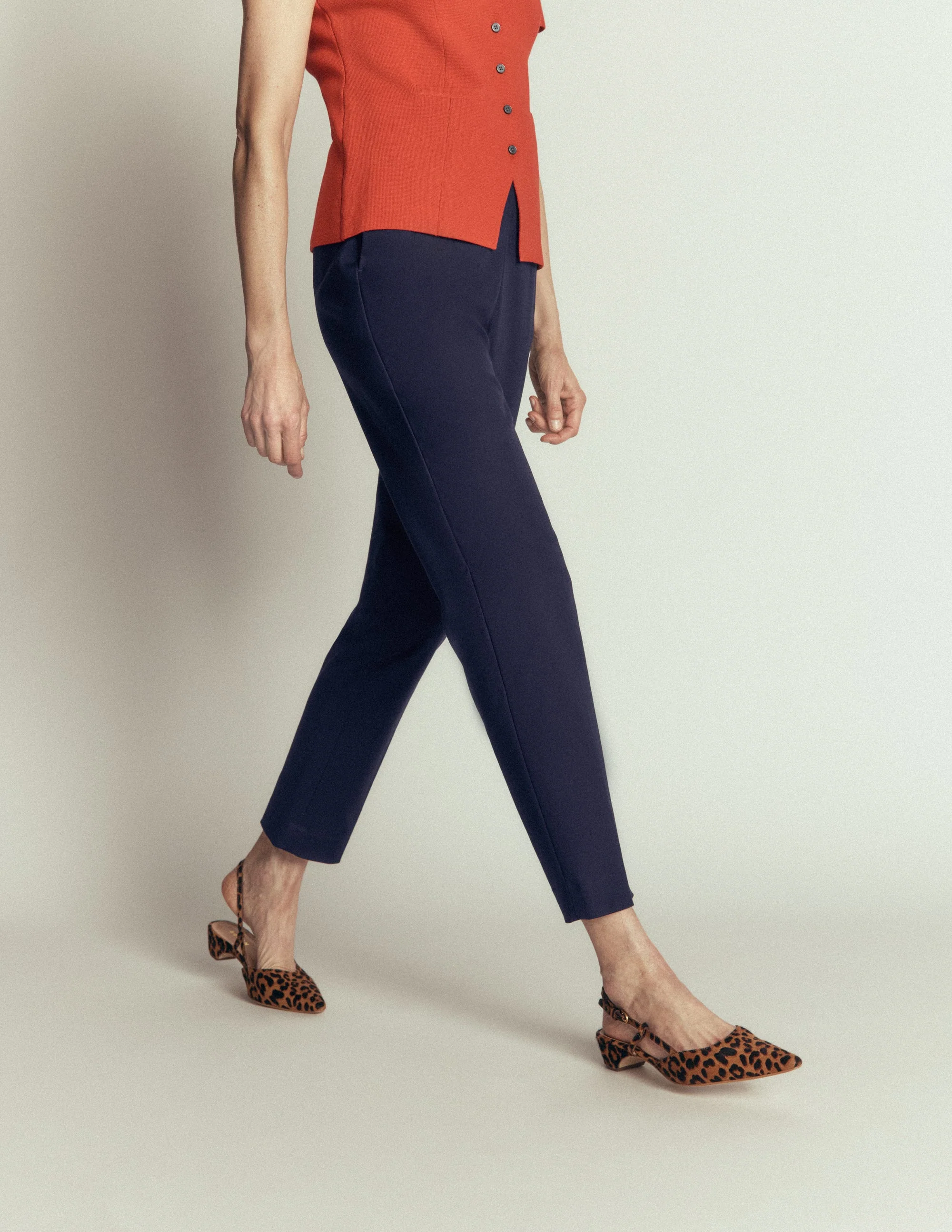 Slim Leg Cotton Pants-Navy - Image 4
