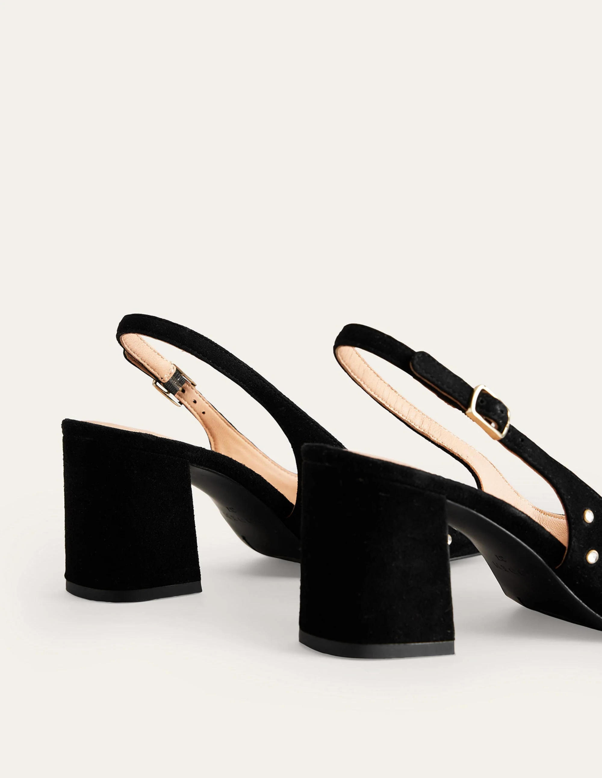 Slingback Mid-Heel Pumps-Black Suede, Crystals - Image 4