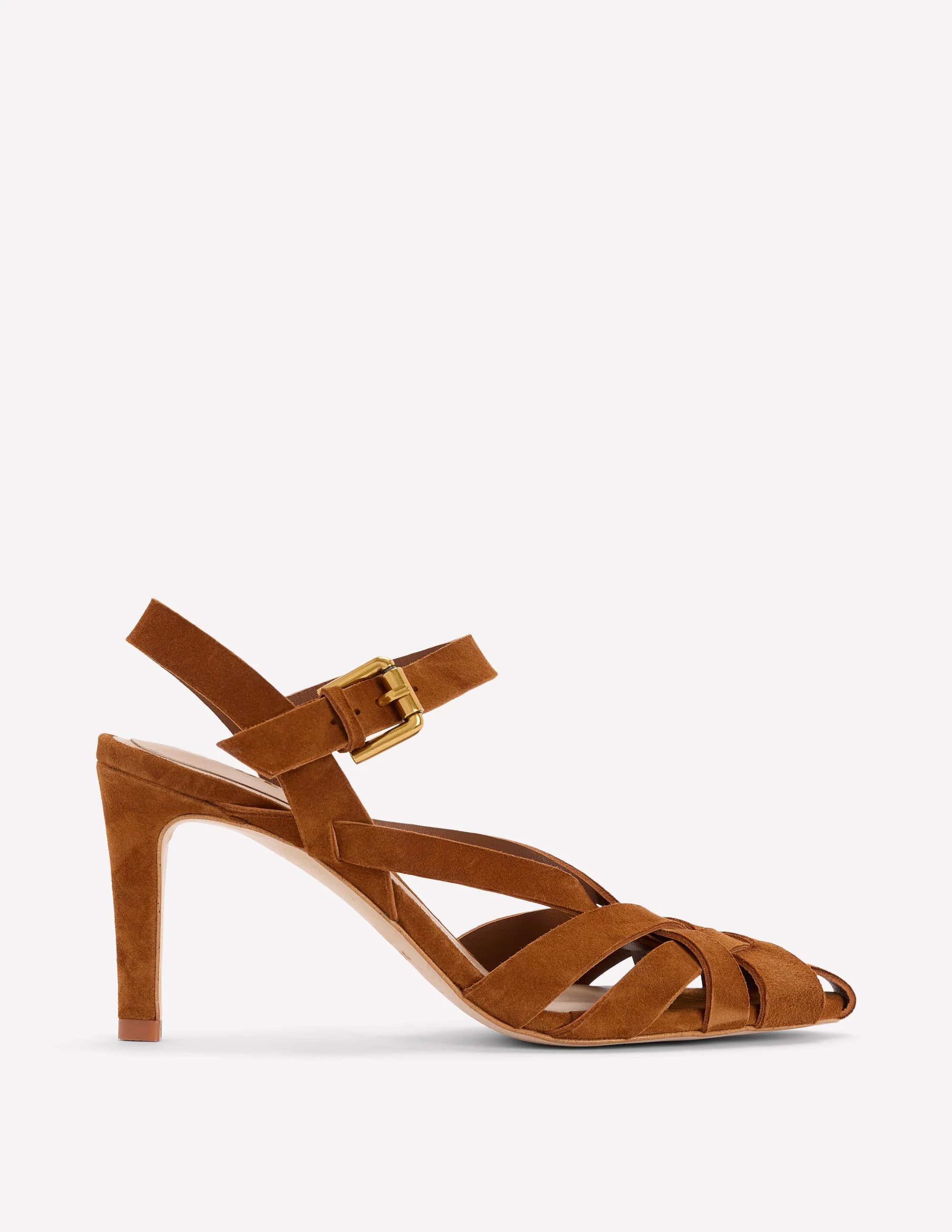 Slotted Strap Heeled Sandals-Tan - Image 2