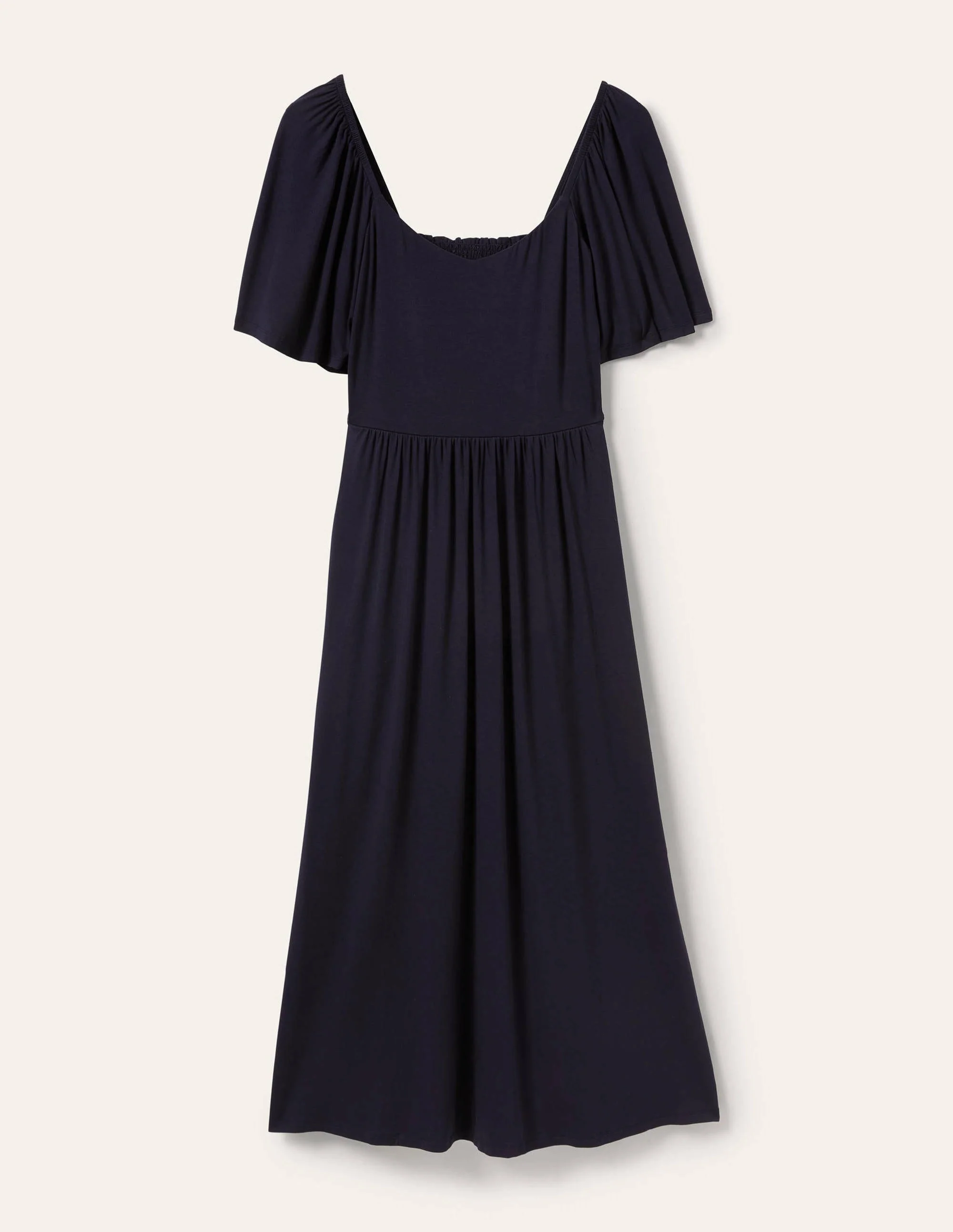 Smock Detail Jersey Maxi Dress-Navy - Image 6