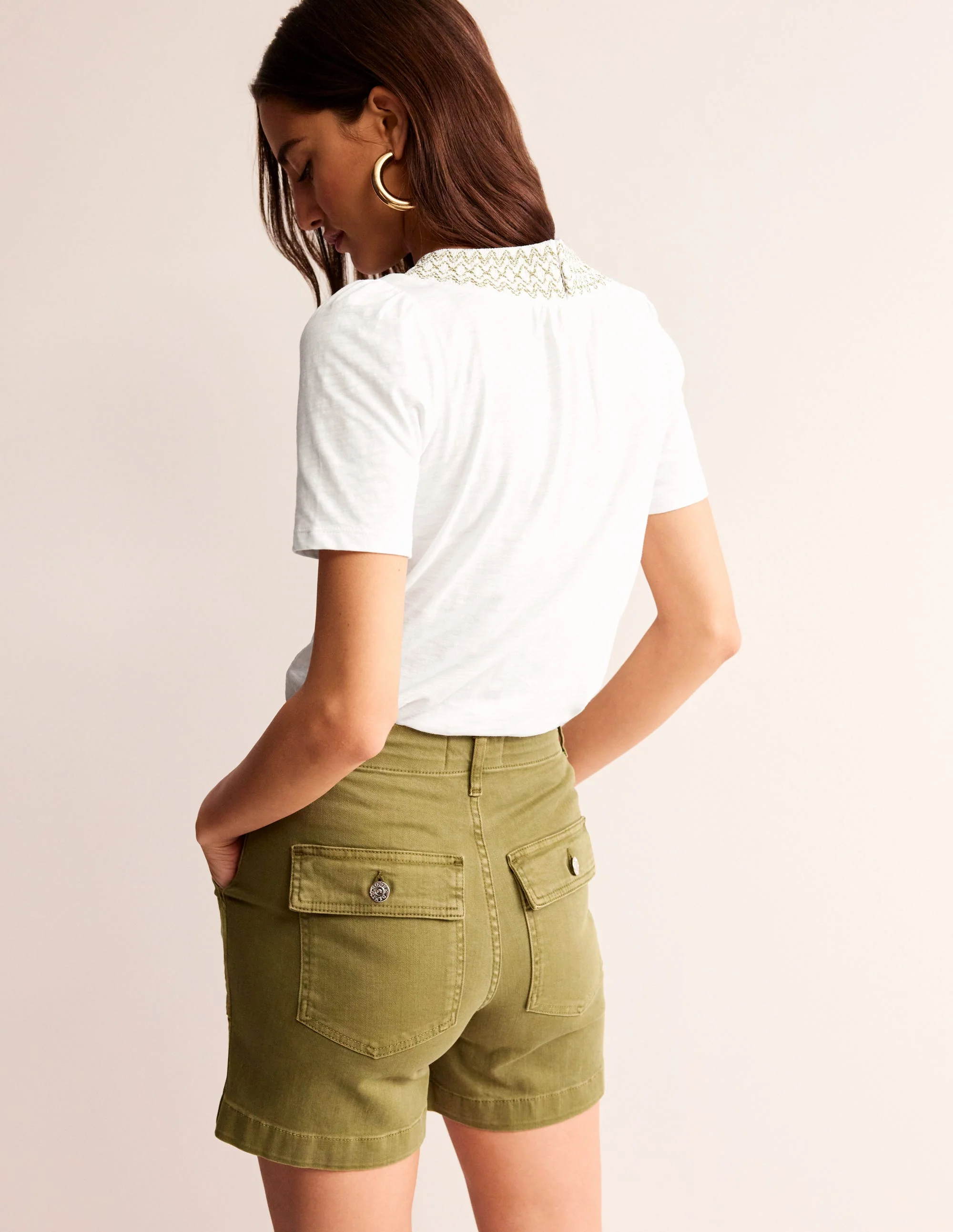 Smock Neck Puff Sleeve Top-White, Gold Metallic - Image 3