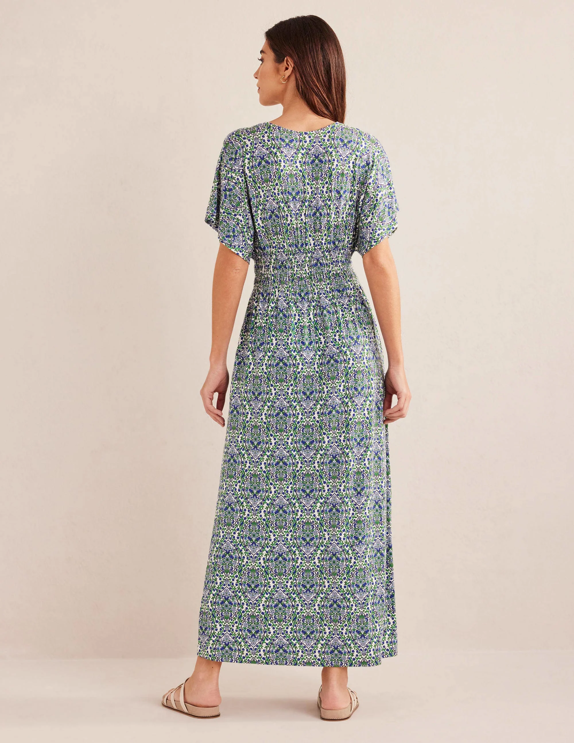 Smock Waist Jersey Maxi Dress-Linseed, Vine Terrace - Image 3