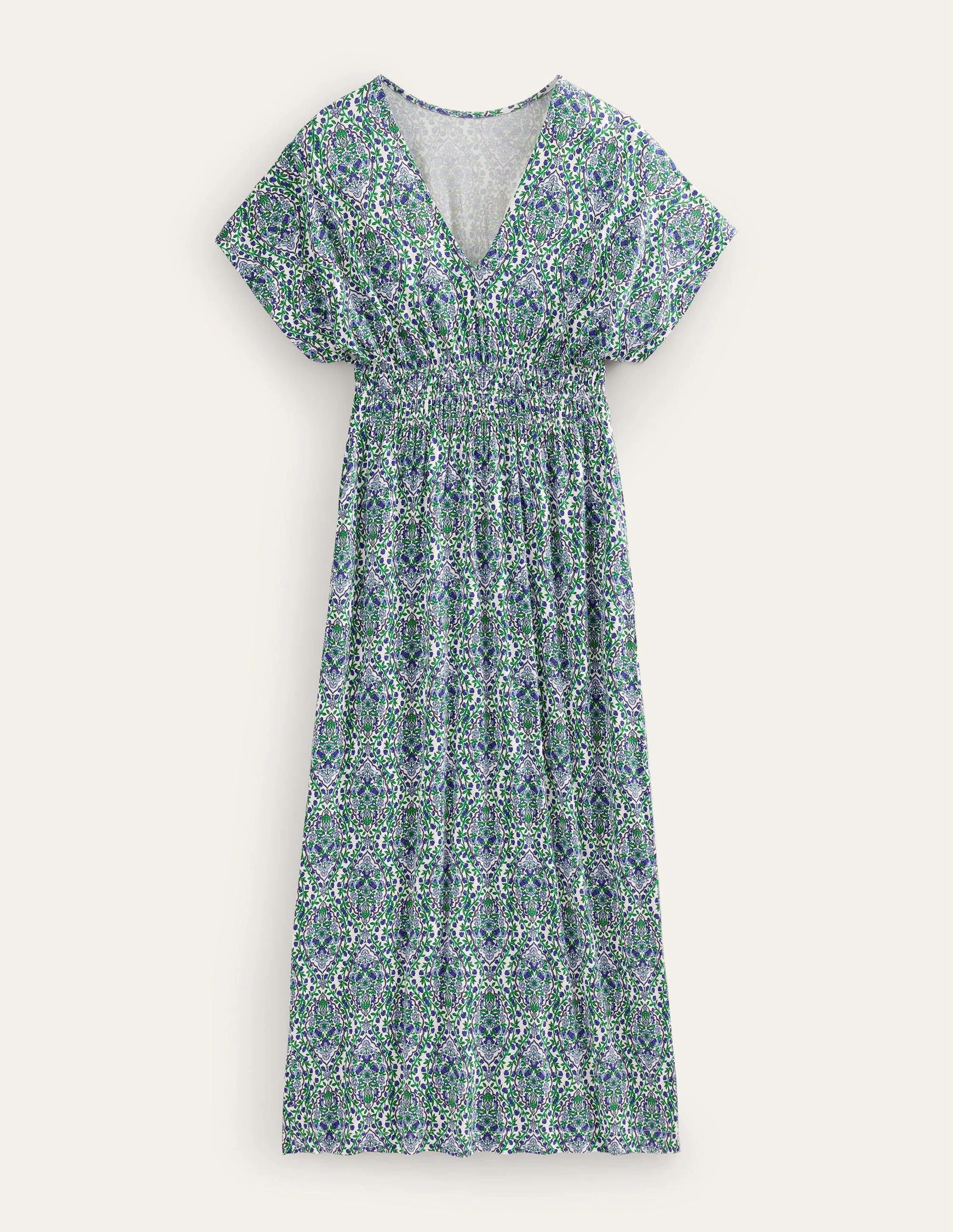 Smock Waist Jersey Maxi Dress-Linseed, Vine Terrace - Image 6