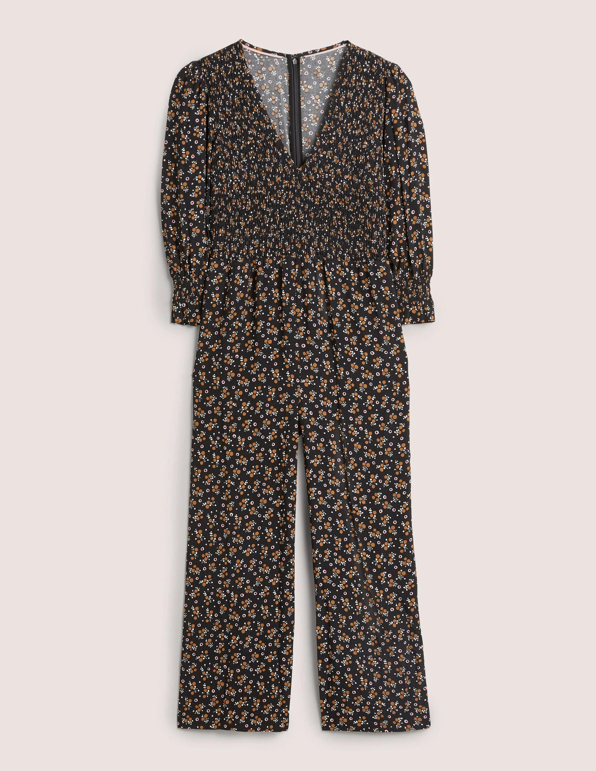Smocked Bodice Jumpsuit-Black, Berry Sprig - Image 6