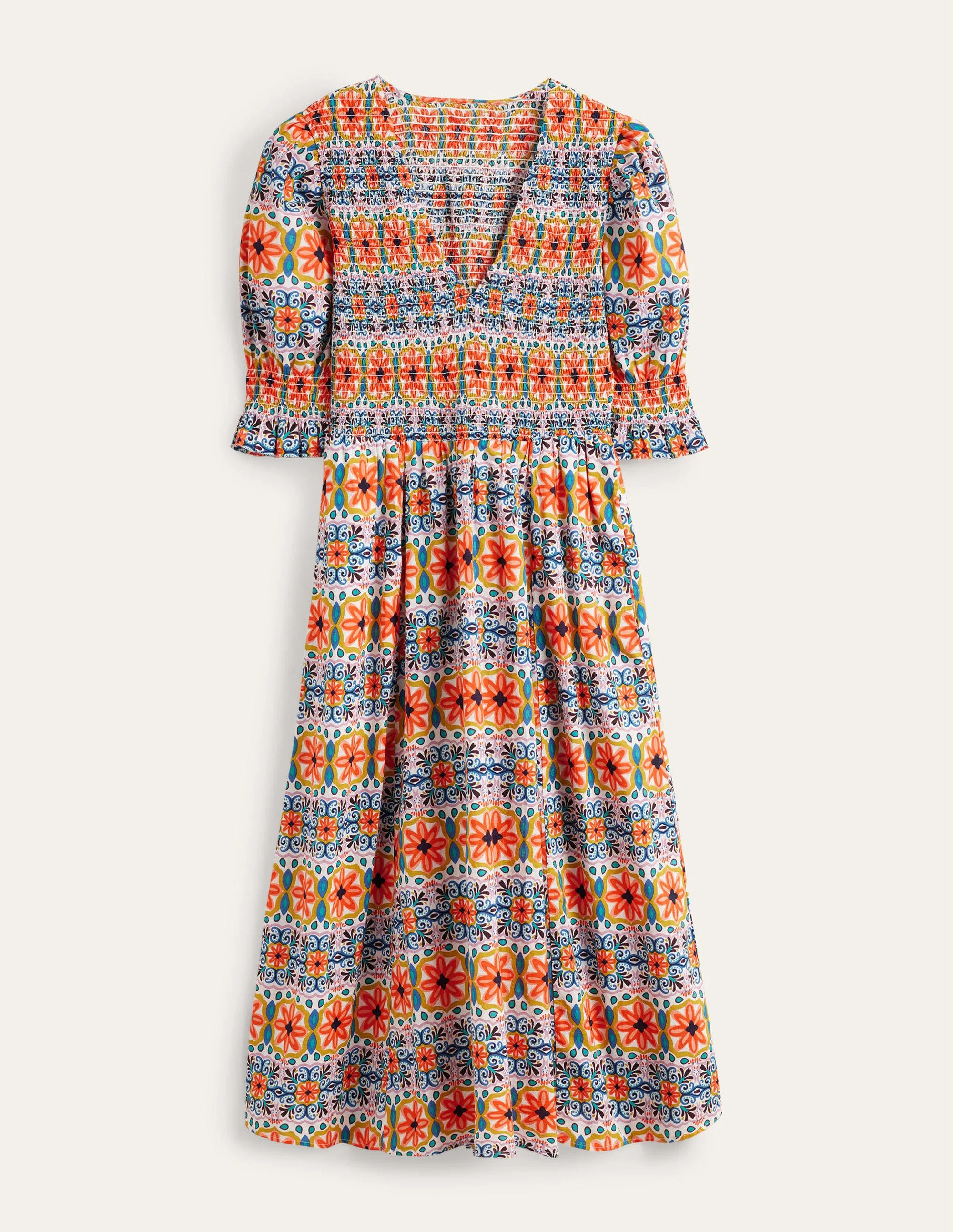 Smocked Bodice Midi Dress-Multi, Tapestry Stripe - Image 5