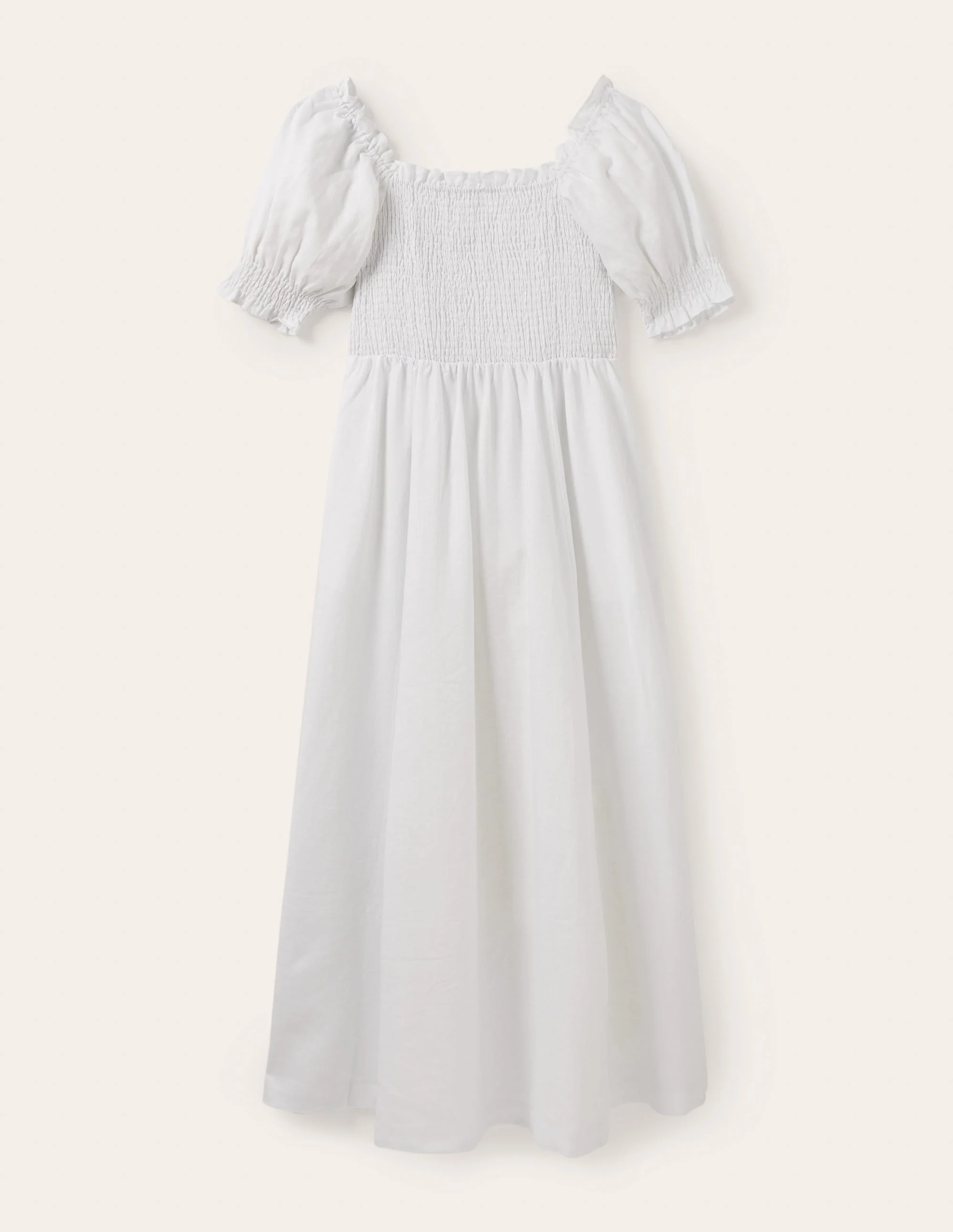 Smocked Bodice Midi Dress-White - Image 6