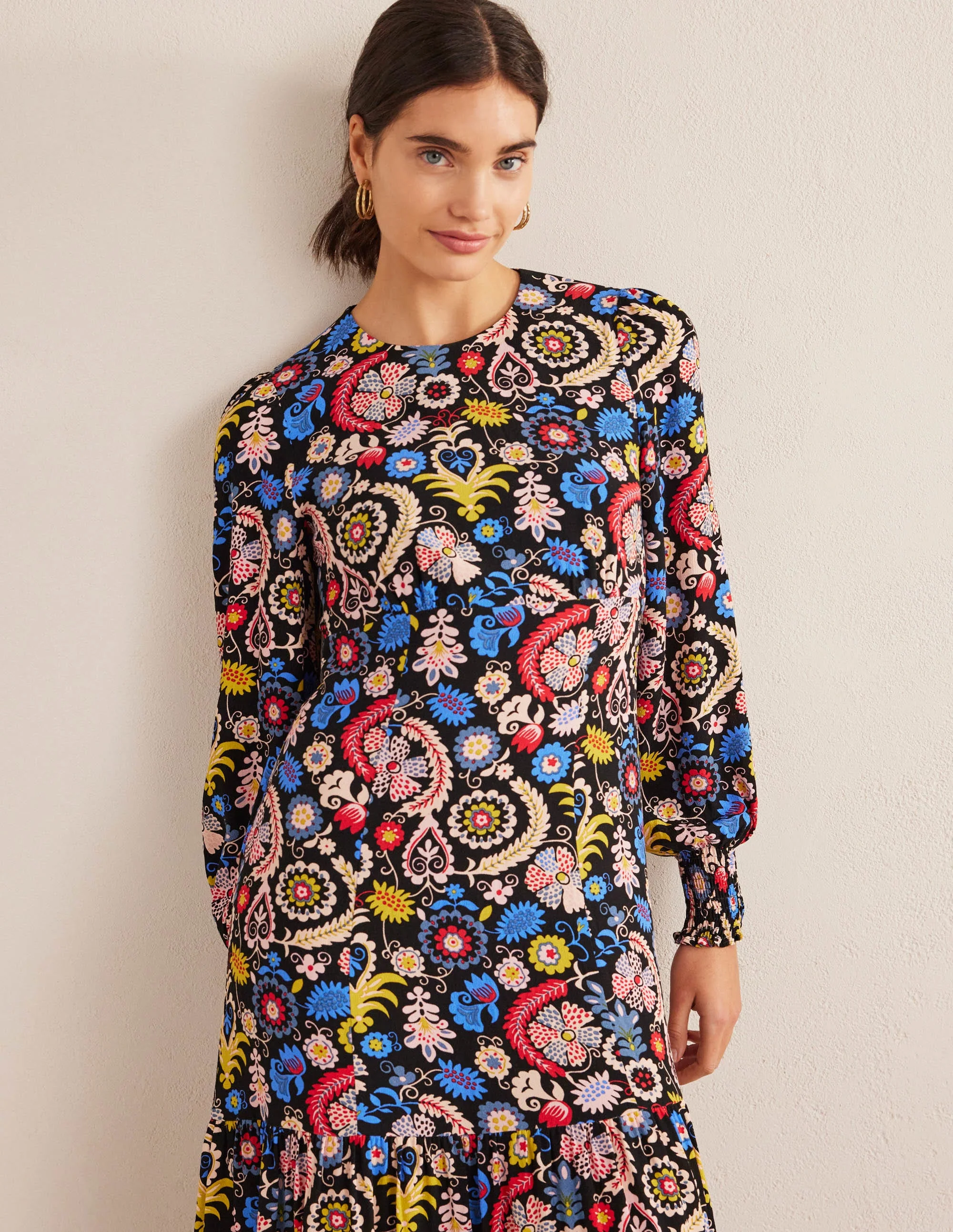 Smocked Cuff Maxi Tier Dress-Multi, Tropic Charm - Image 2