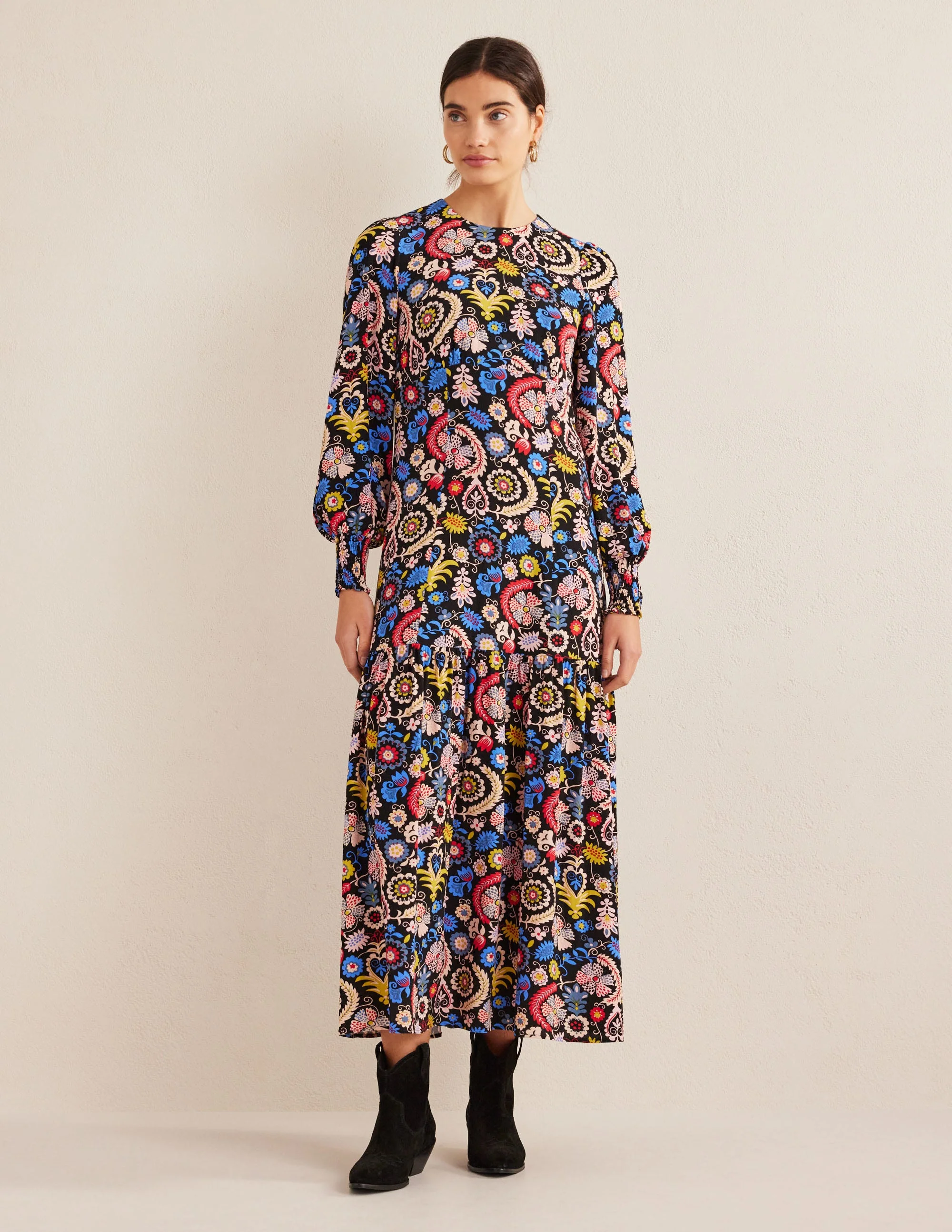 Smocked Cuff Maxi Tier Dress-Multi, Tropic Charm - Image 4