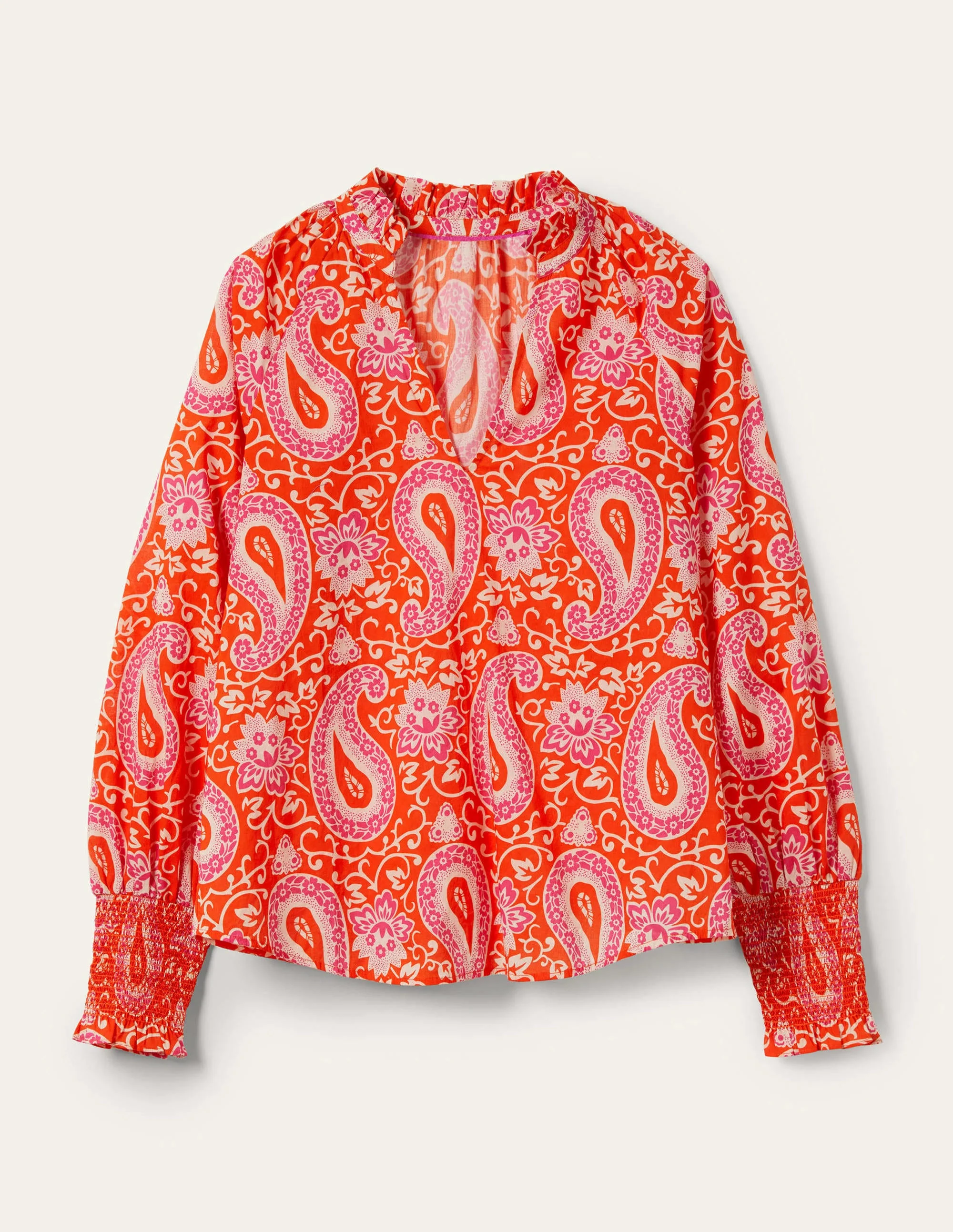 Smocked Cuff Printed Top-Papaya, Enchanting Paisley - Image 7