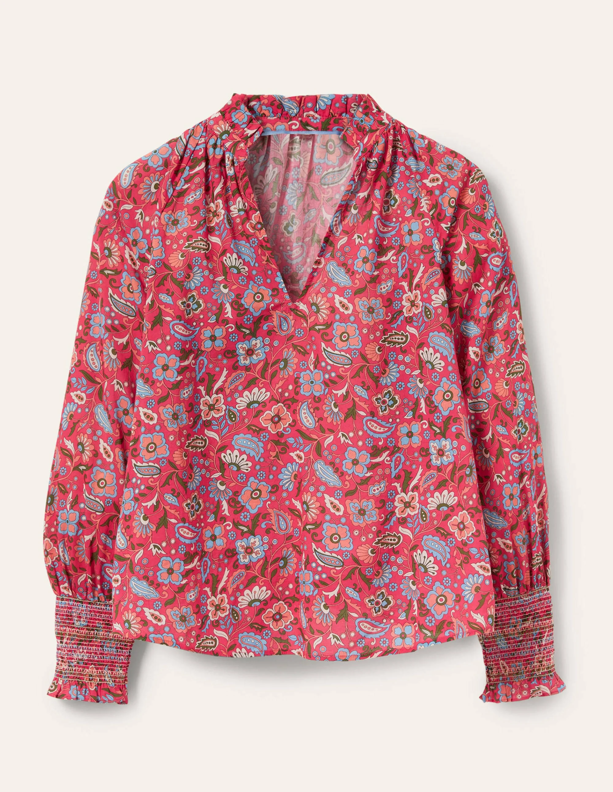 Smocked Cuff Printed Top-Radish, Oriental Paradise - Image 5