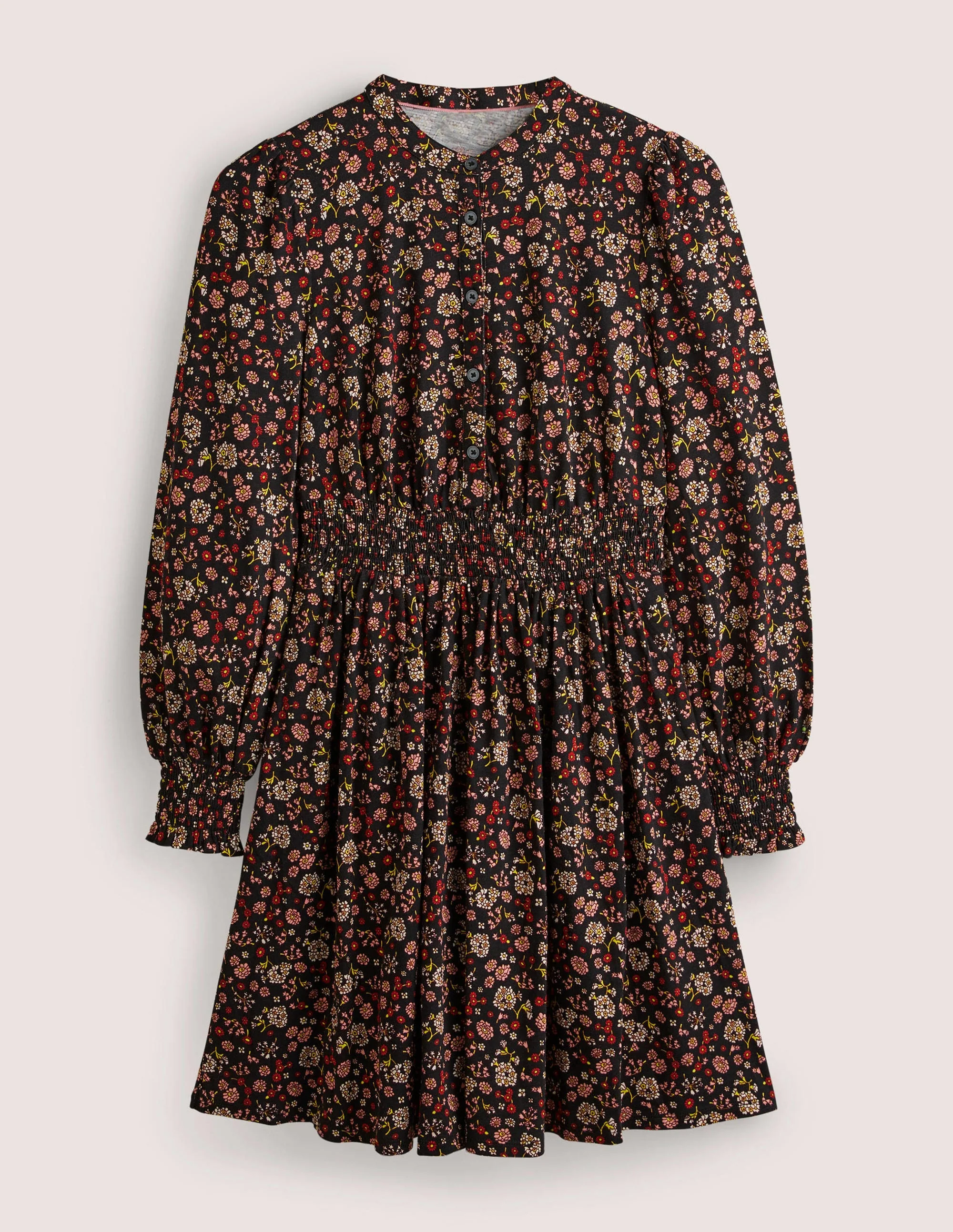 Smocked Jersey Shirt Dress-Rocket Red, Ditsy Charm - Image 5