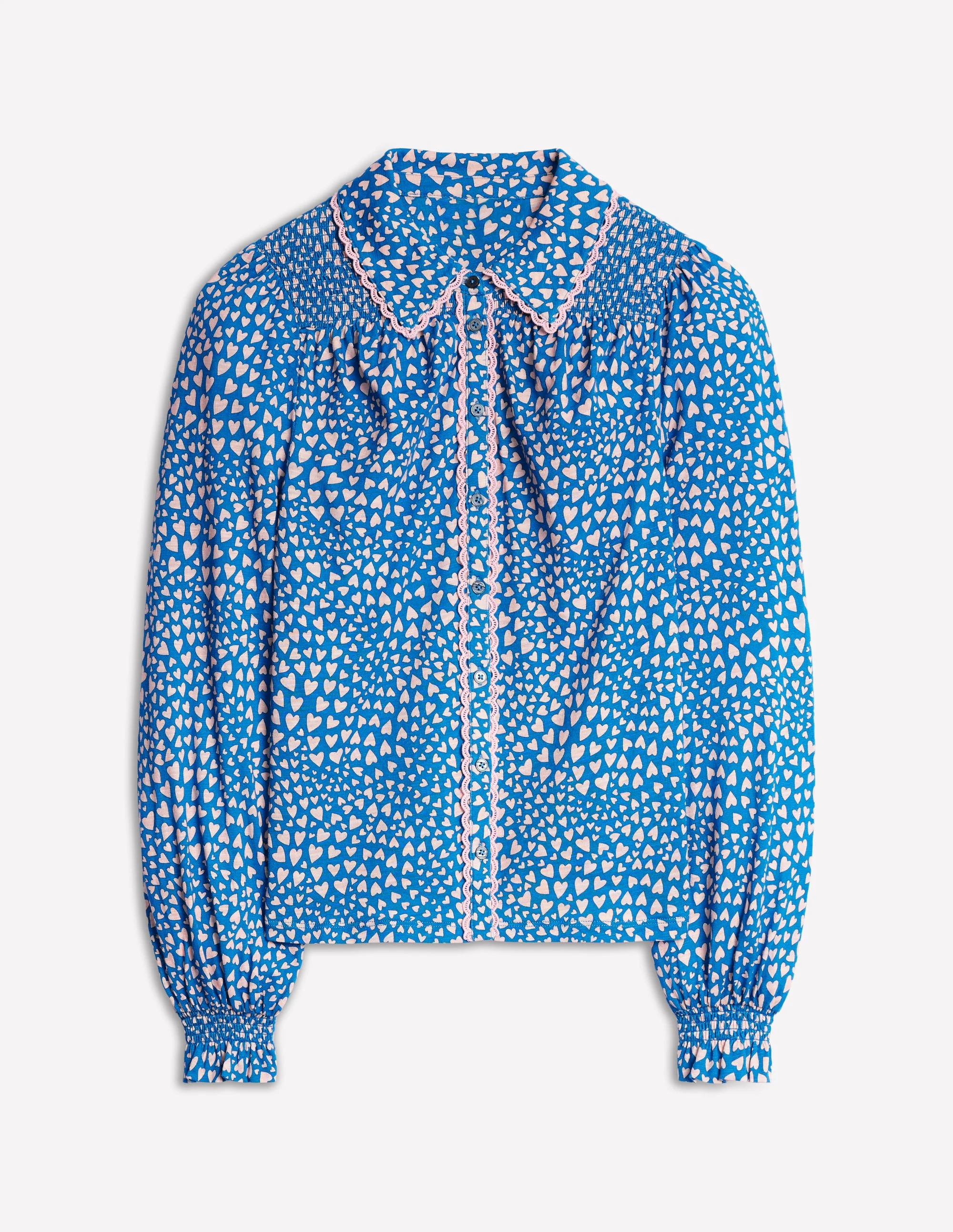 Smocked Jersey Shirt-Gallery Blue, Heart Cluster - Image 6