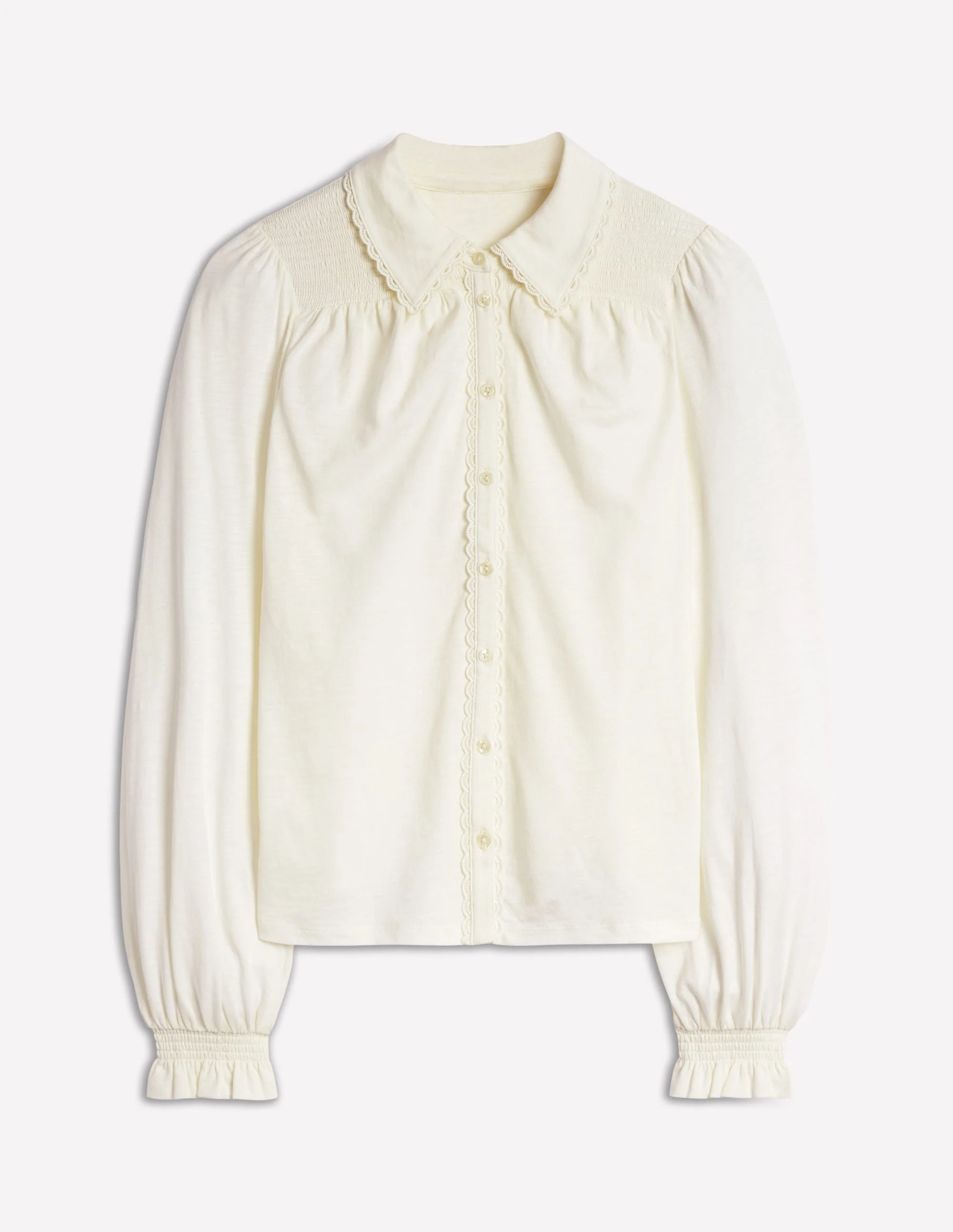 Smocked Jersey Shirt-Ivory - Image 5