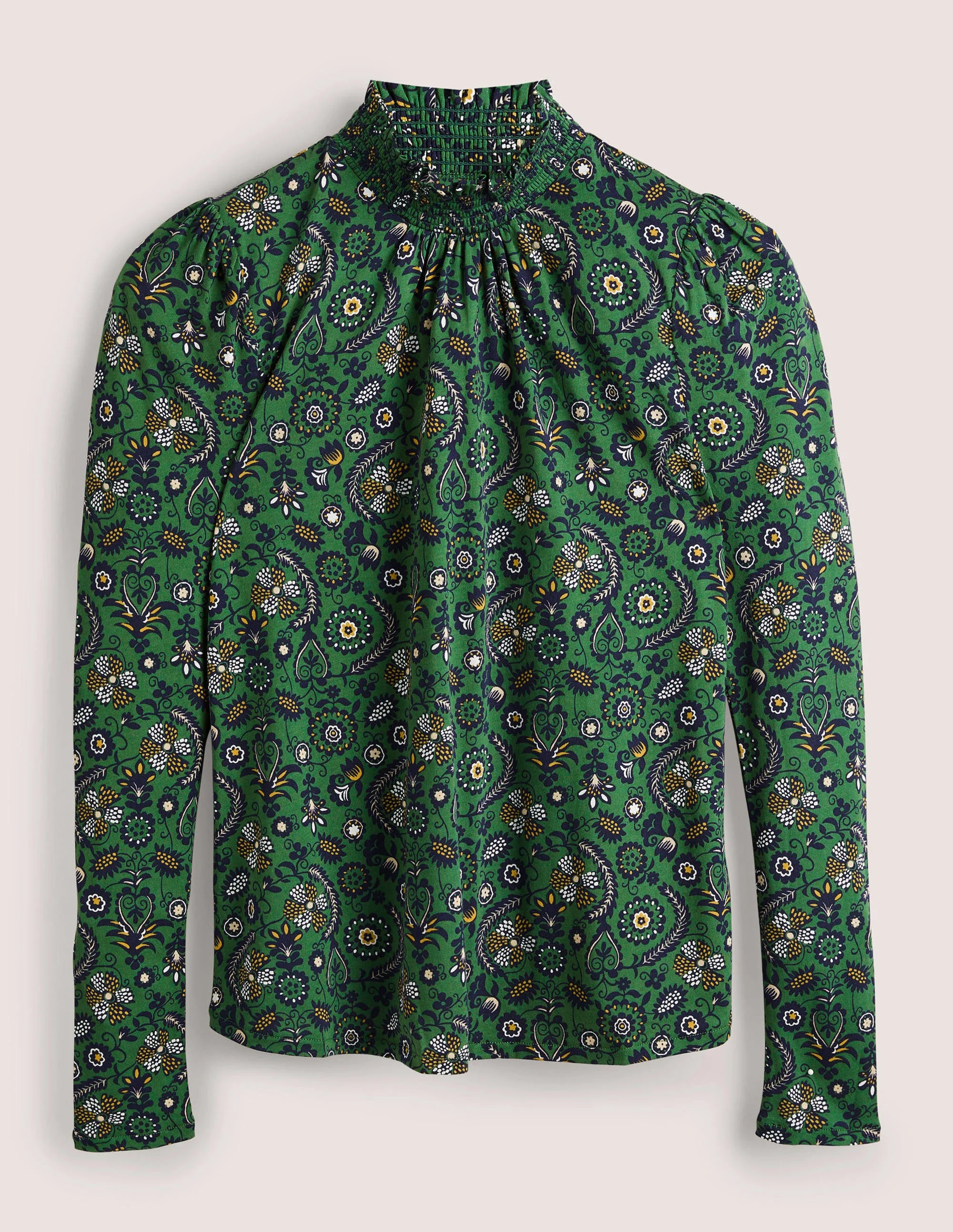 Smocked Neck Printed Top-Broad Bean, Tropic Charm - Image 5