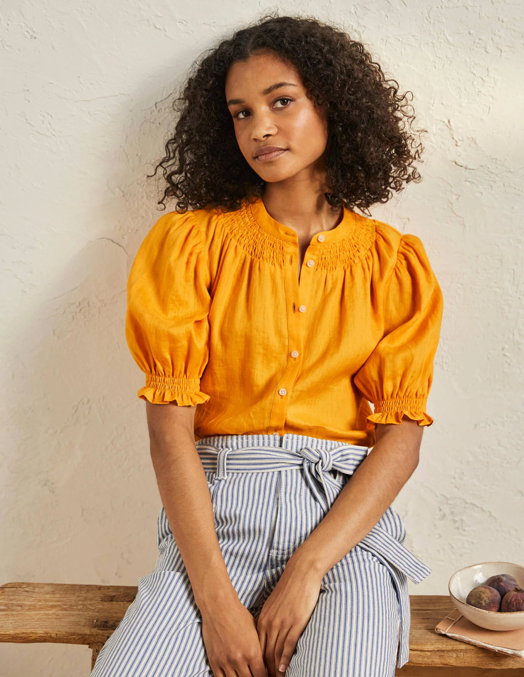 Smocked Short Sleeve Blouse-Zinnia Yellow
