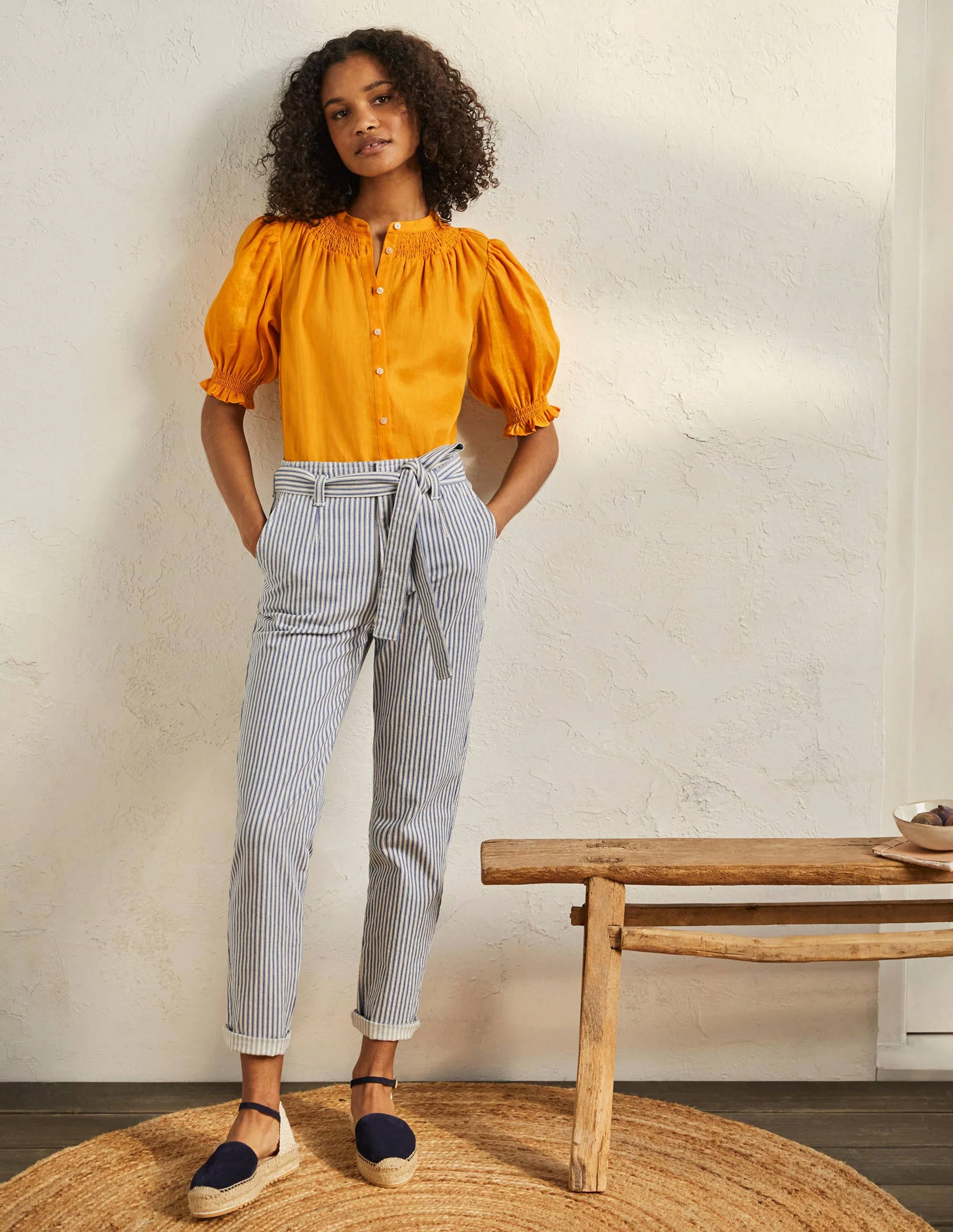 Smocked Short Sleeve Blouse-Zinnia Yellow - Image 4