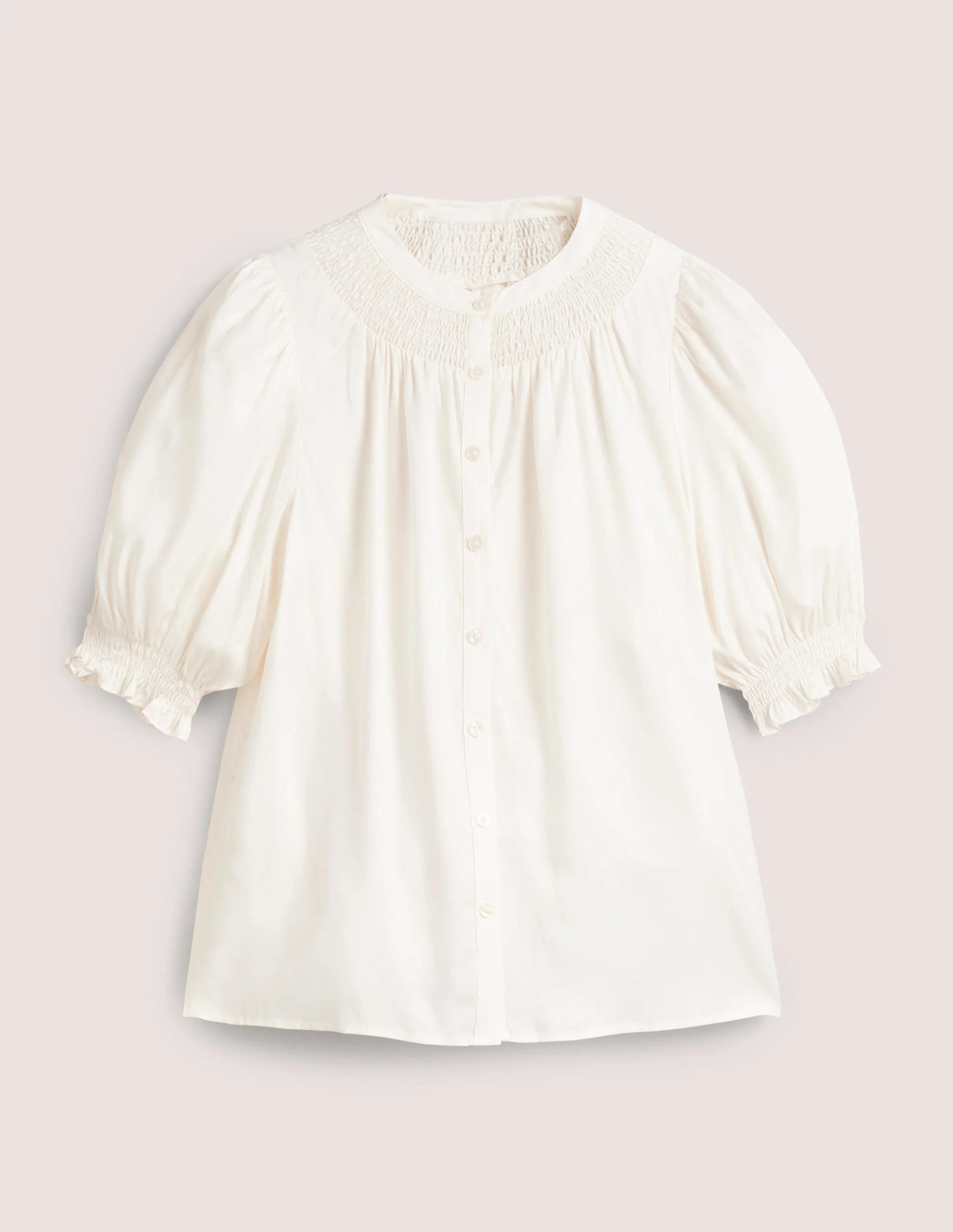 Smocked Silk Blend Blouse-Ivory - Image 6