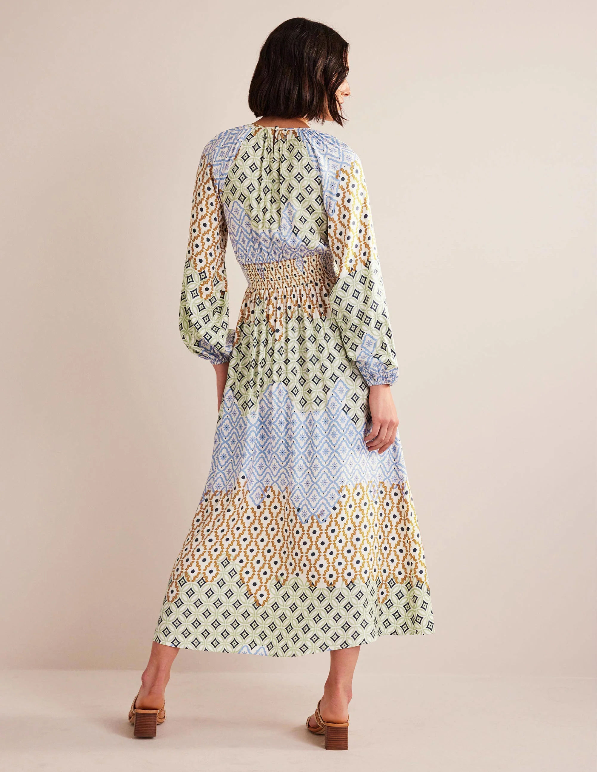 Smocked Waist Maxi Raglan-Multi, Geo Trance - Image 3