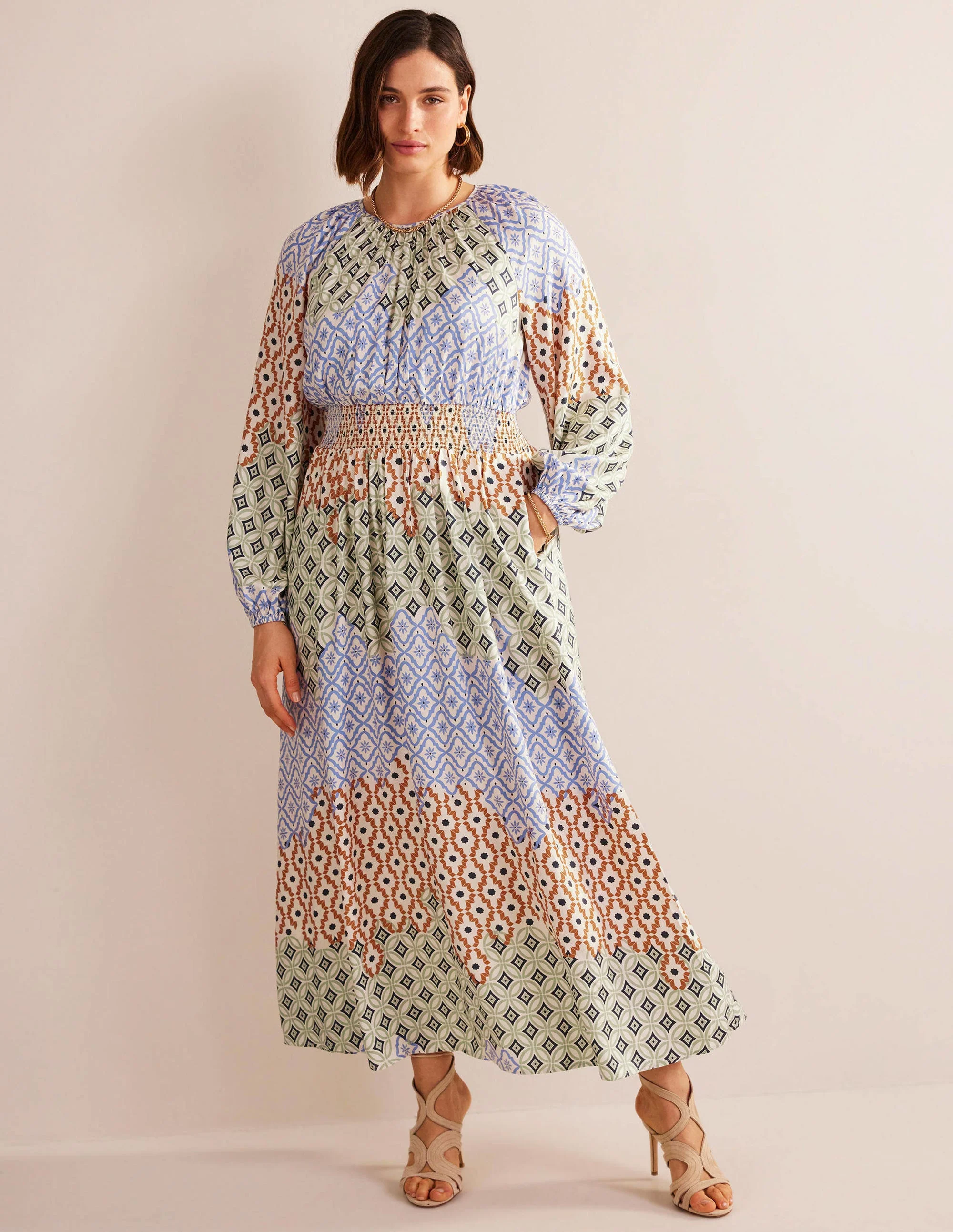 Smocked Waist Maxi Raglan-Multi, Geo Trance - Image 5
