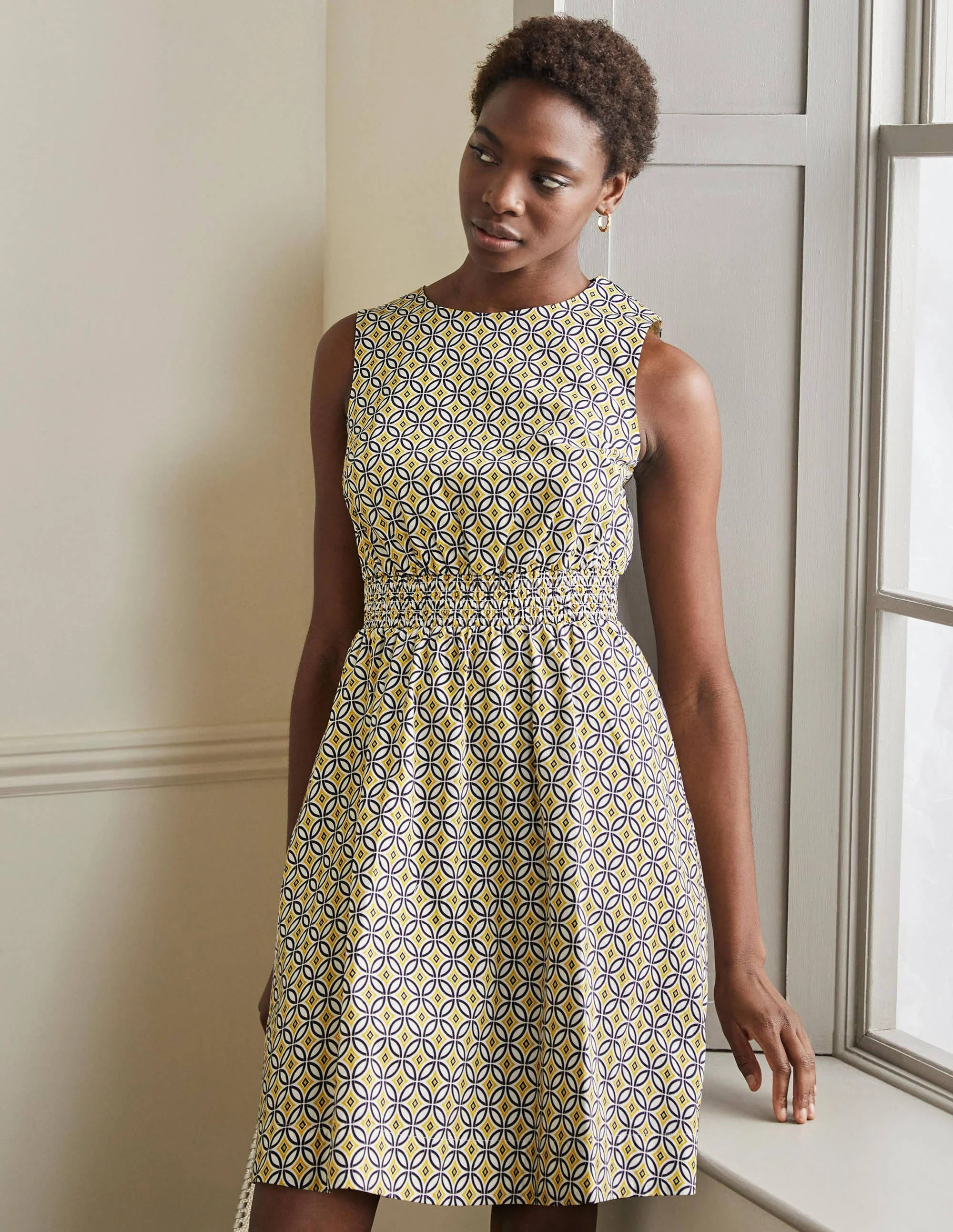 Smocked Waist Mini Dress-Ivory, Diamond Trance - Image 4