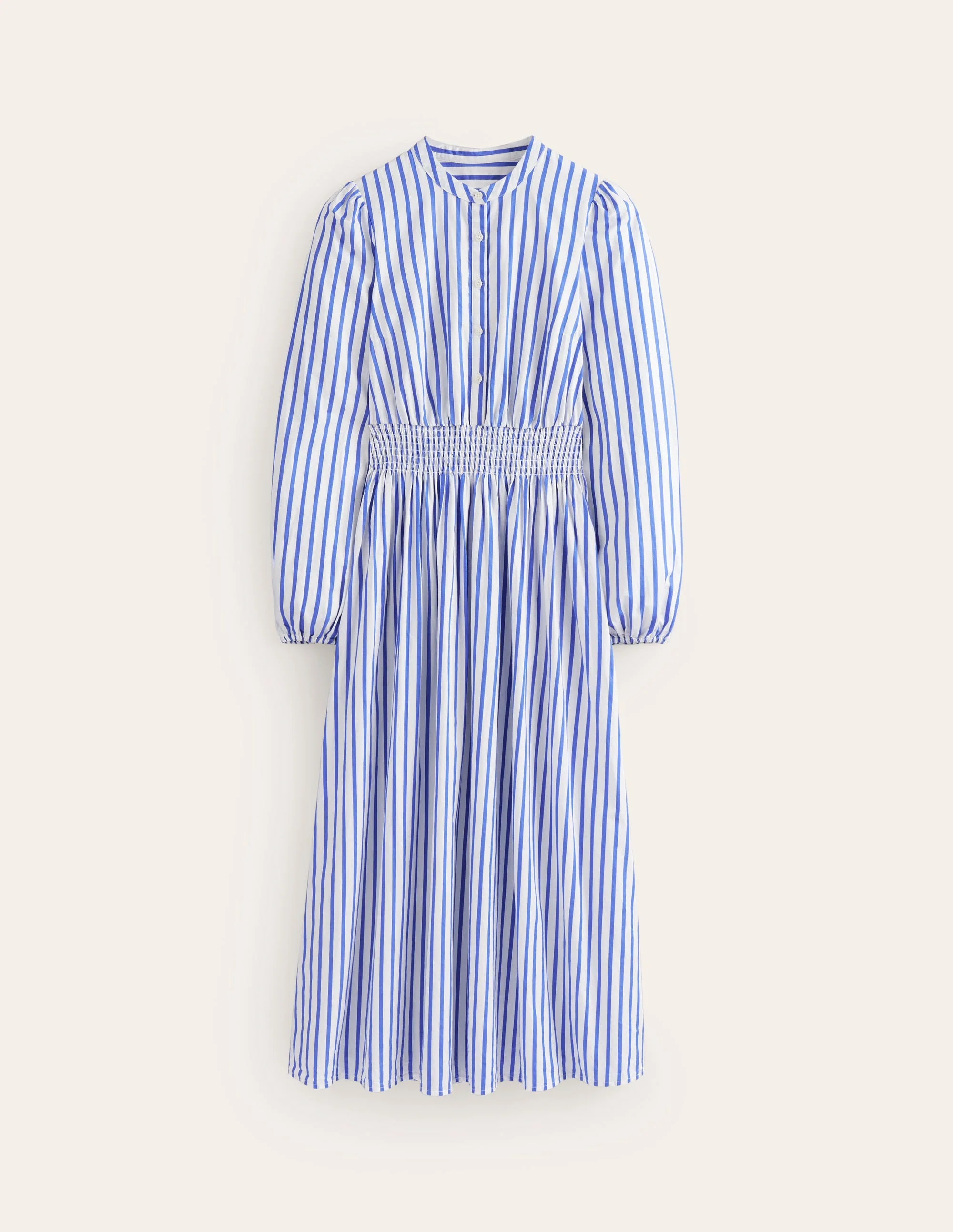 Smocked Waist Shirt Dress-Ivory and Blue Stripe - Image 6