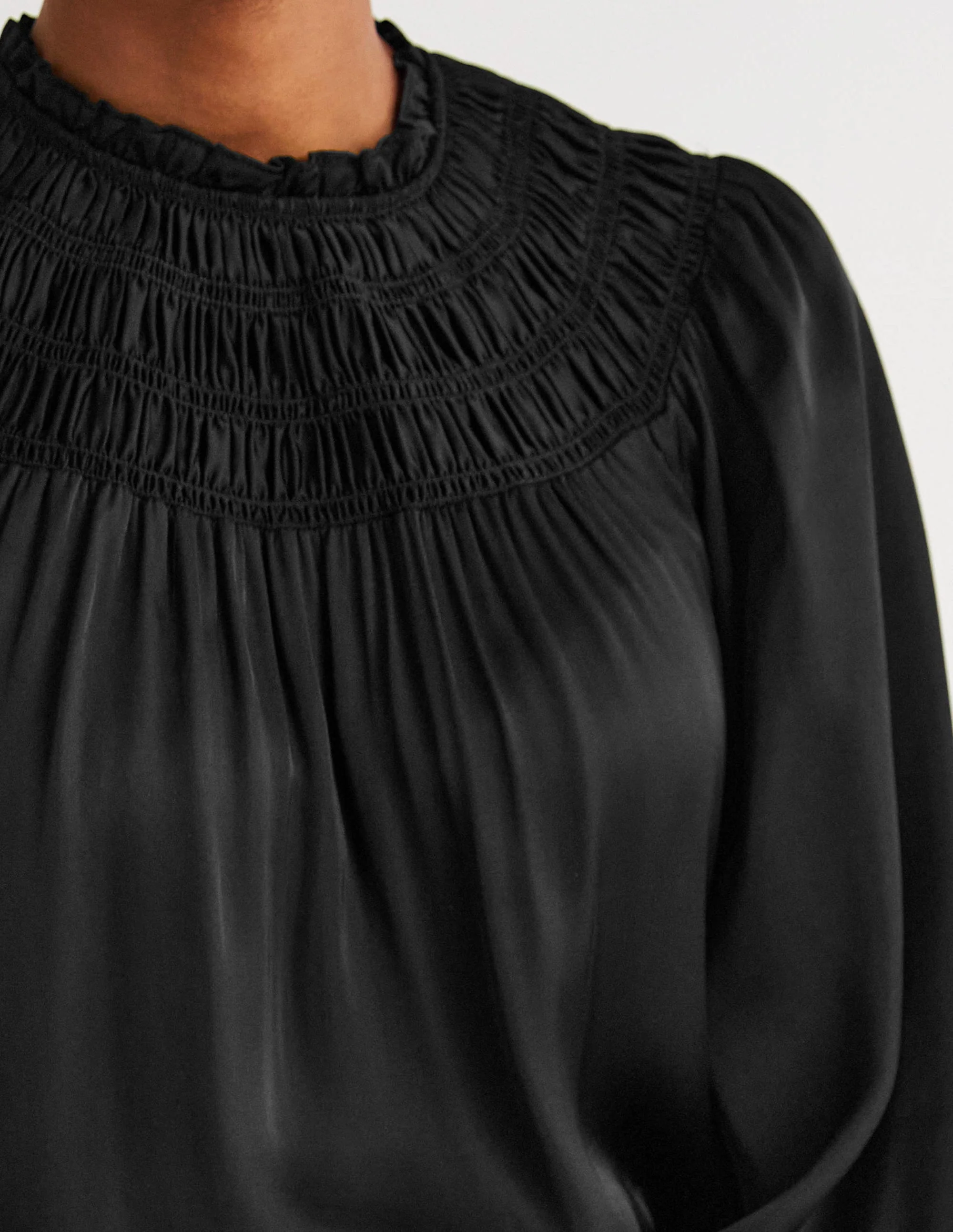 Smocked Yoke Detail Top-Black - Image 2
