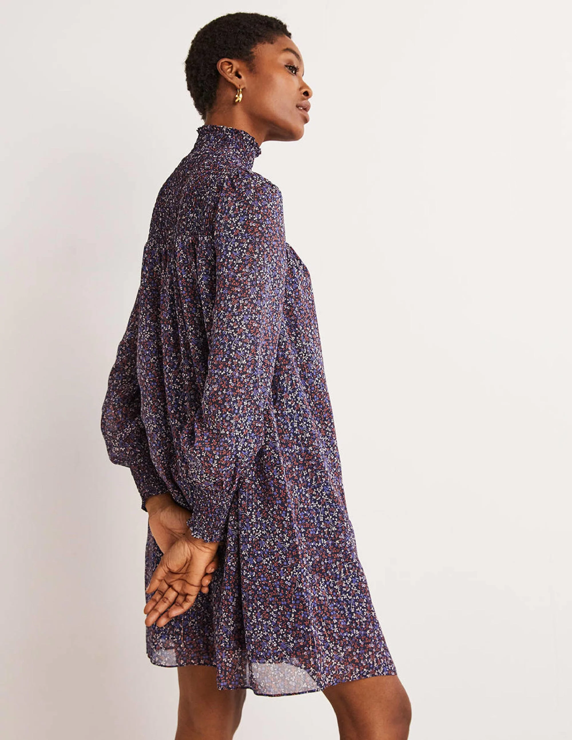 Smocked Yoke Metallic Dress-Navy, Wild Vine - Image 5