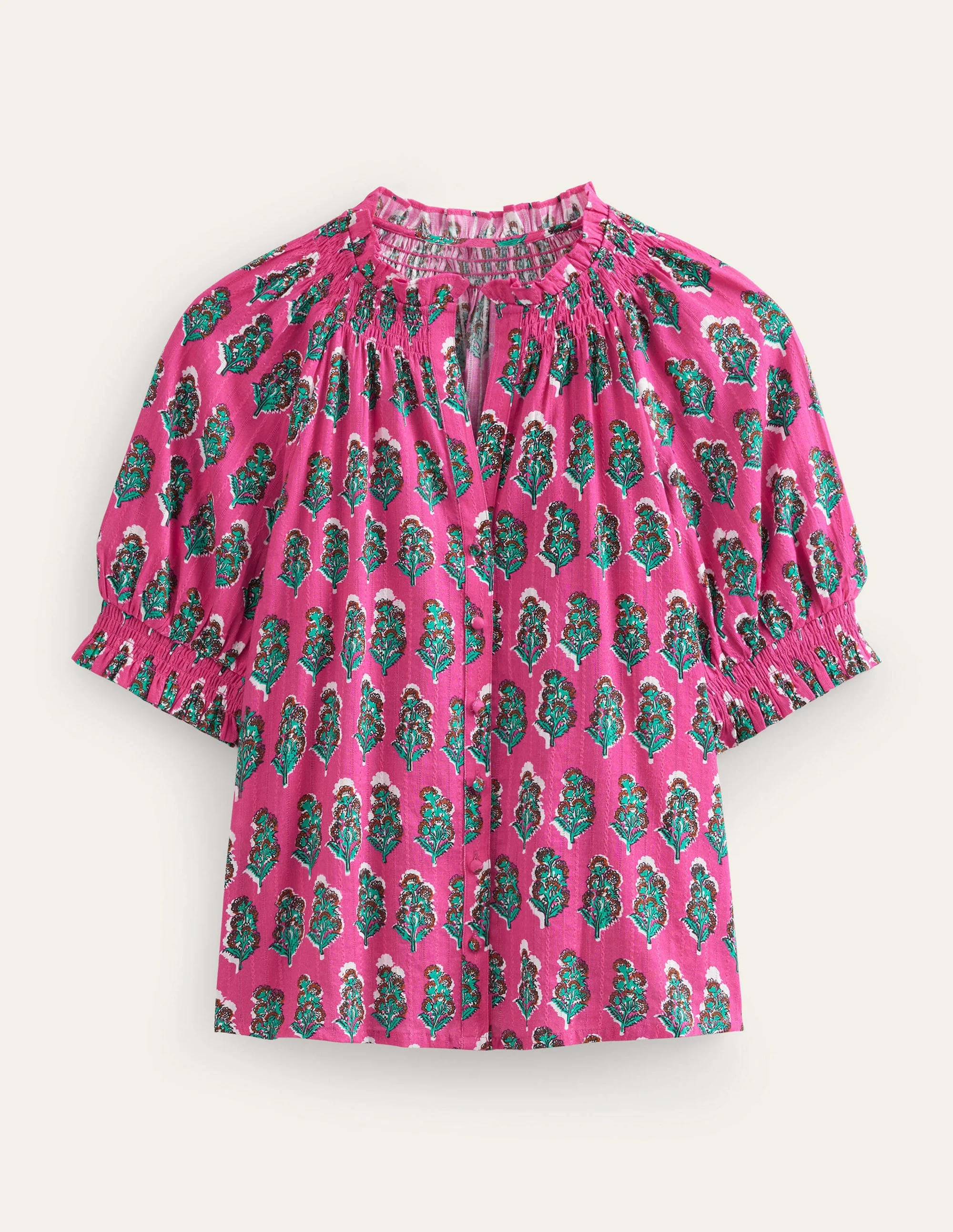 Smocking Detail Pretty Top-Festival Pink, Artisan Bloom - Image 5