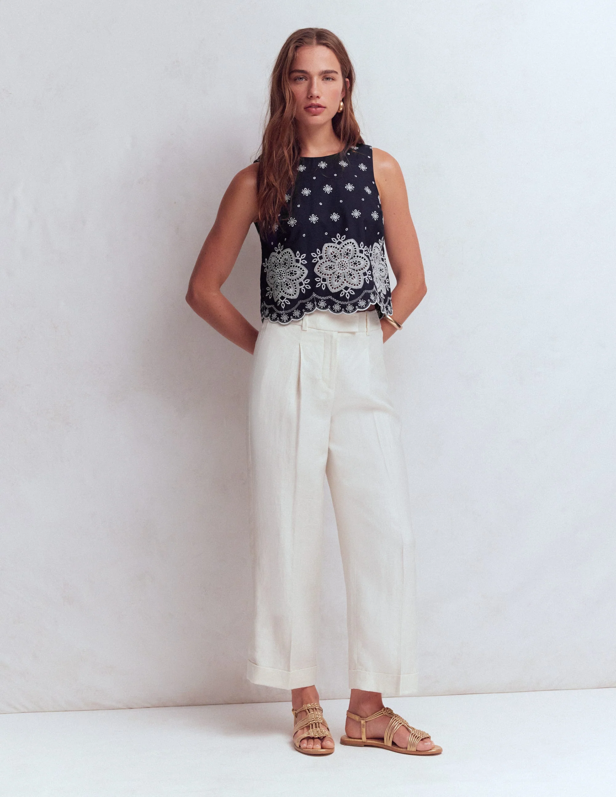 Sofia Broderie Shell Top-Navy - Image 6