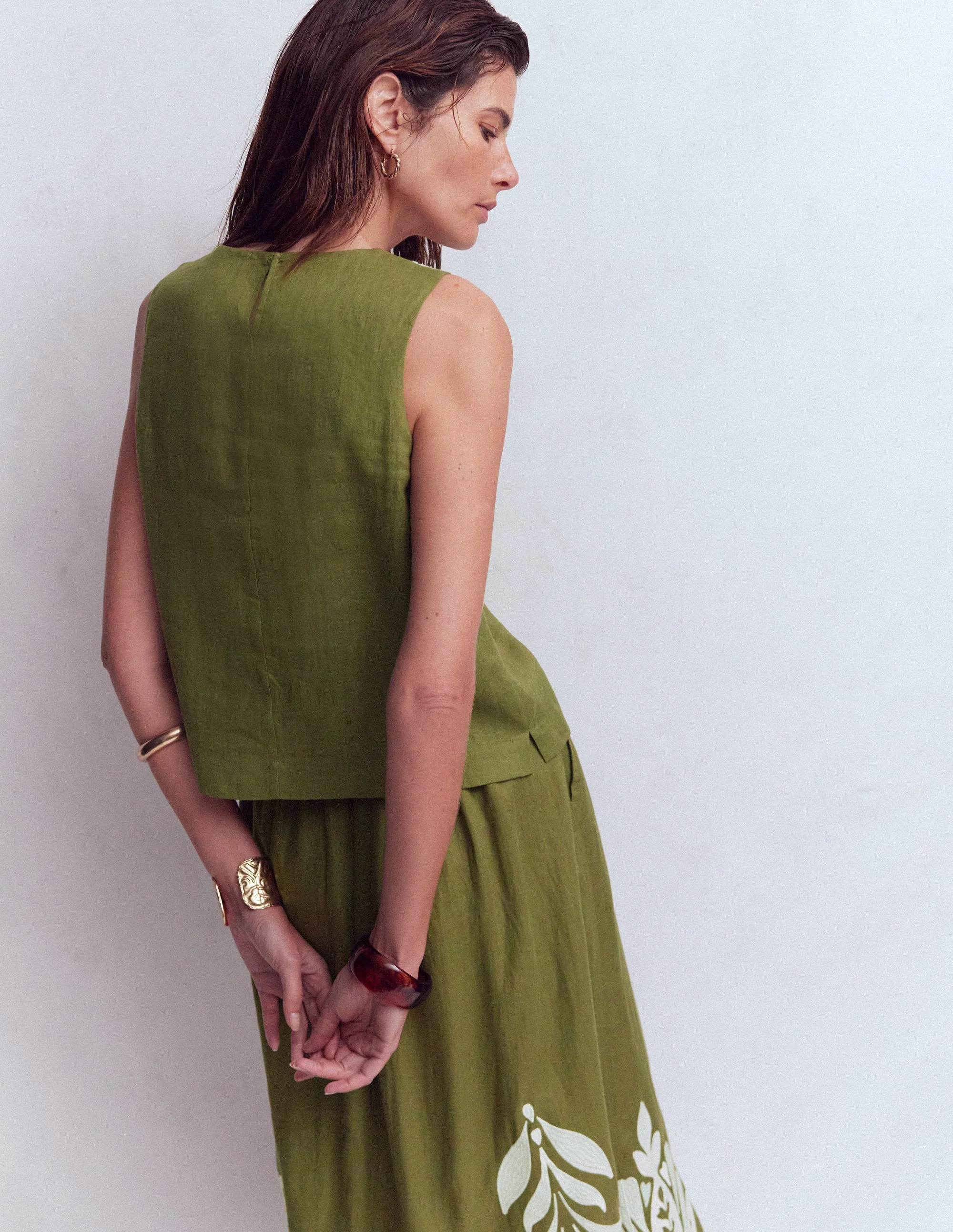 Sofia Embroidered Linen Top-Woodland Green - Image 3