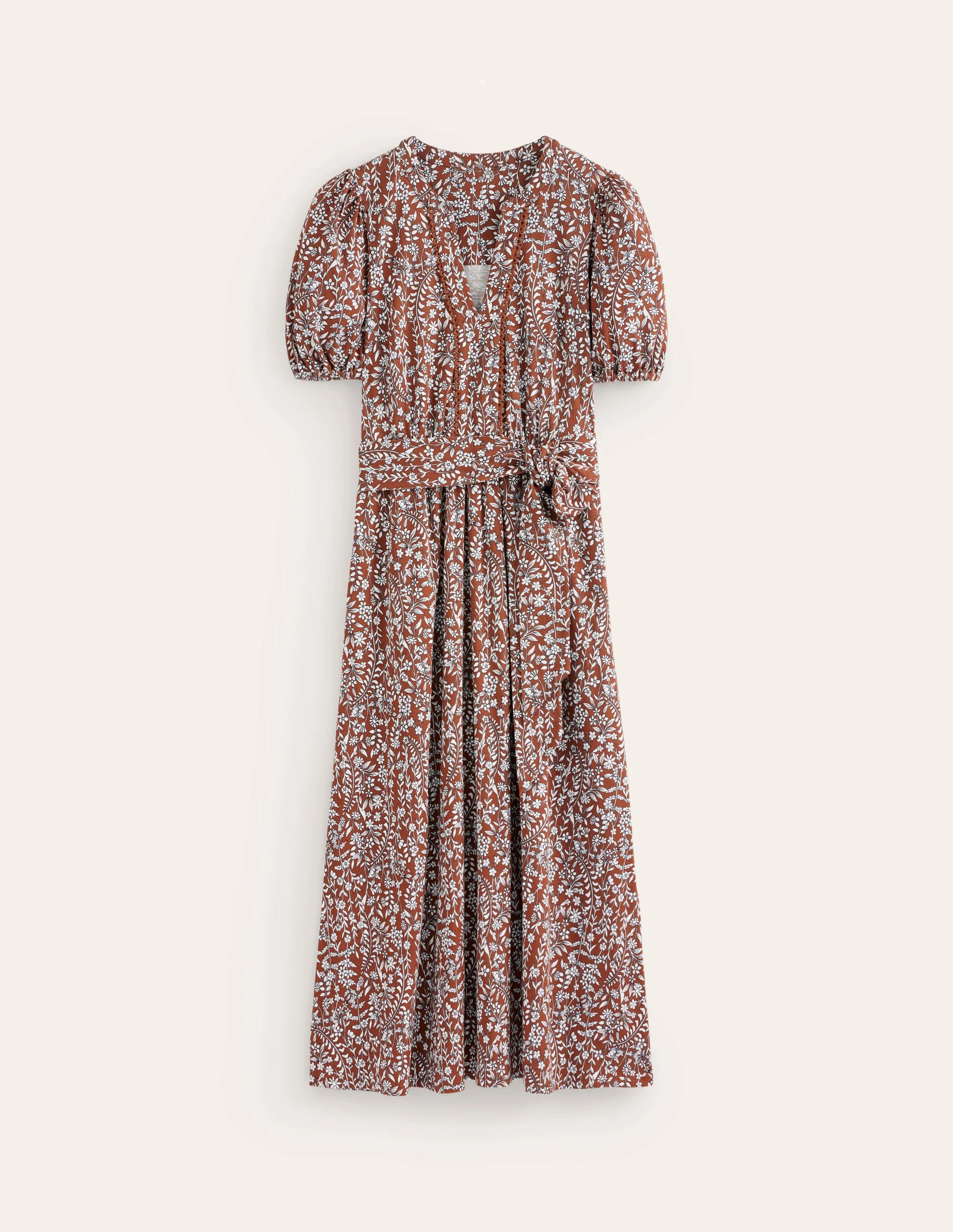 Sofia Trim Jersey Midi Dress-Autumn Brown, Foliage Bud - Image 5