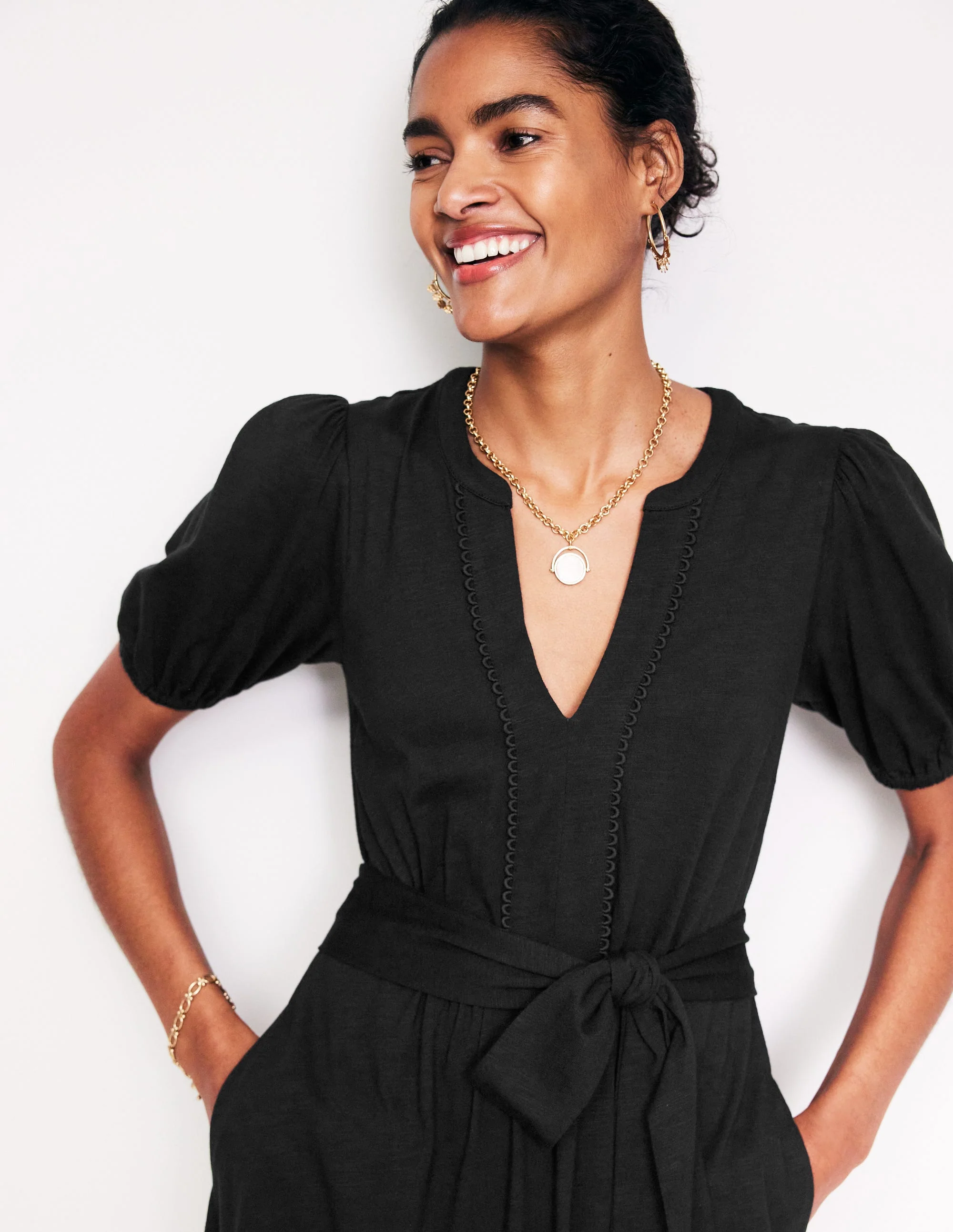 Sofia Trim Jersey Midi Dress-Black - Image 2