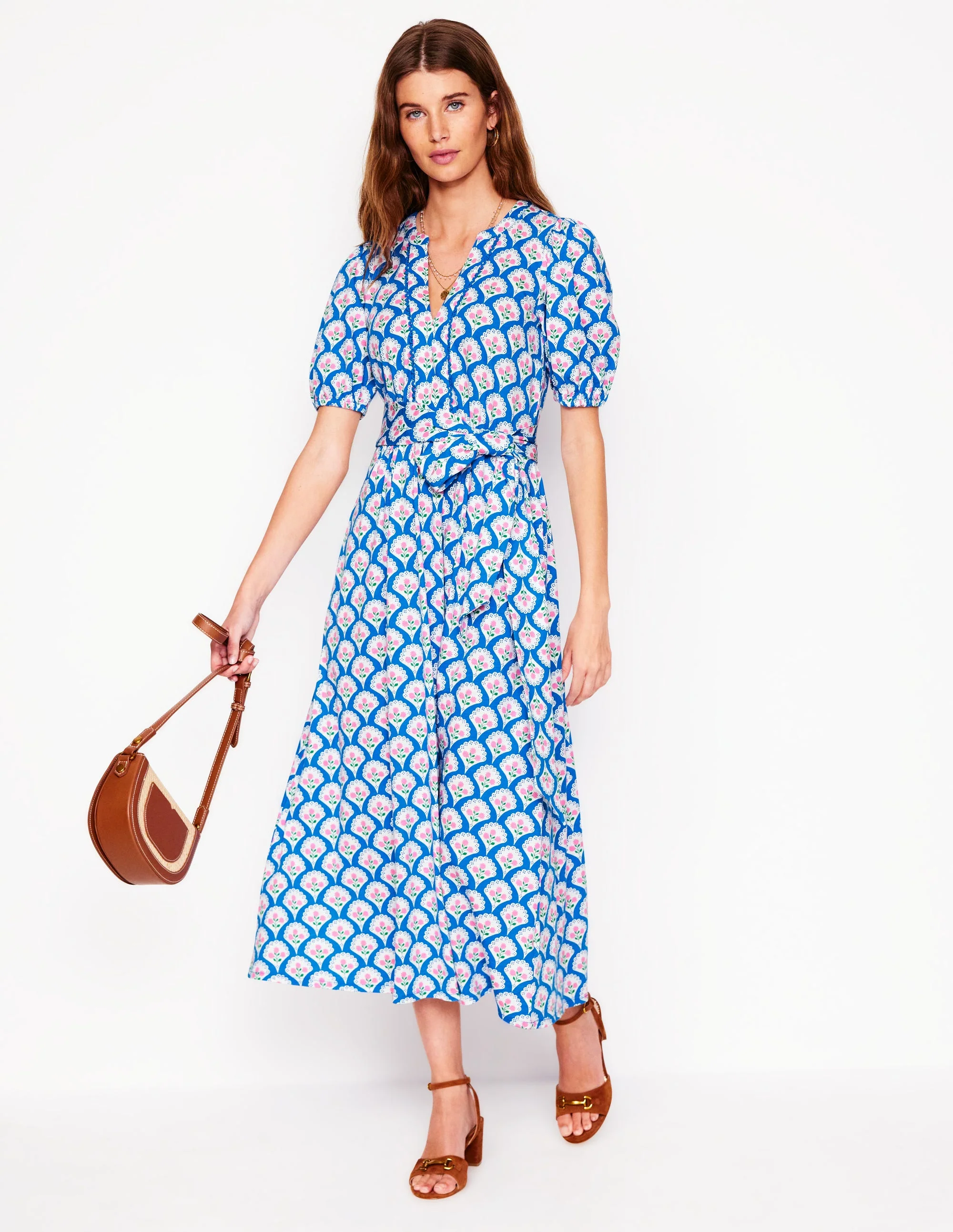 Sofia Trim Jersey Midi Dress-Bright Blue, Blossom Terrace - Image 4