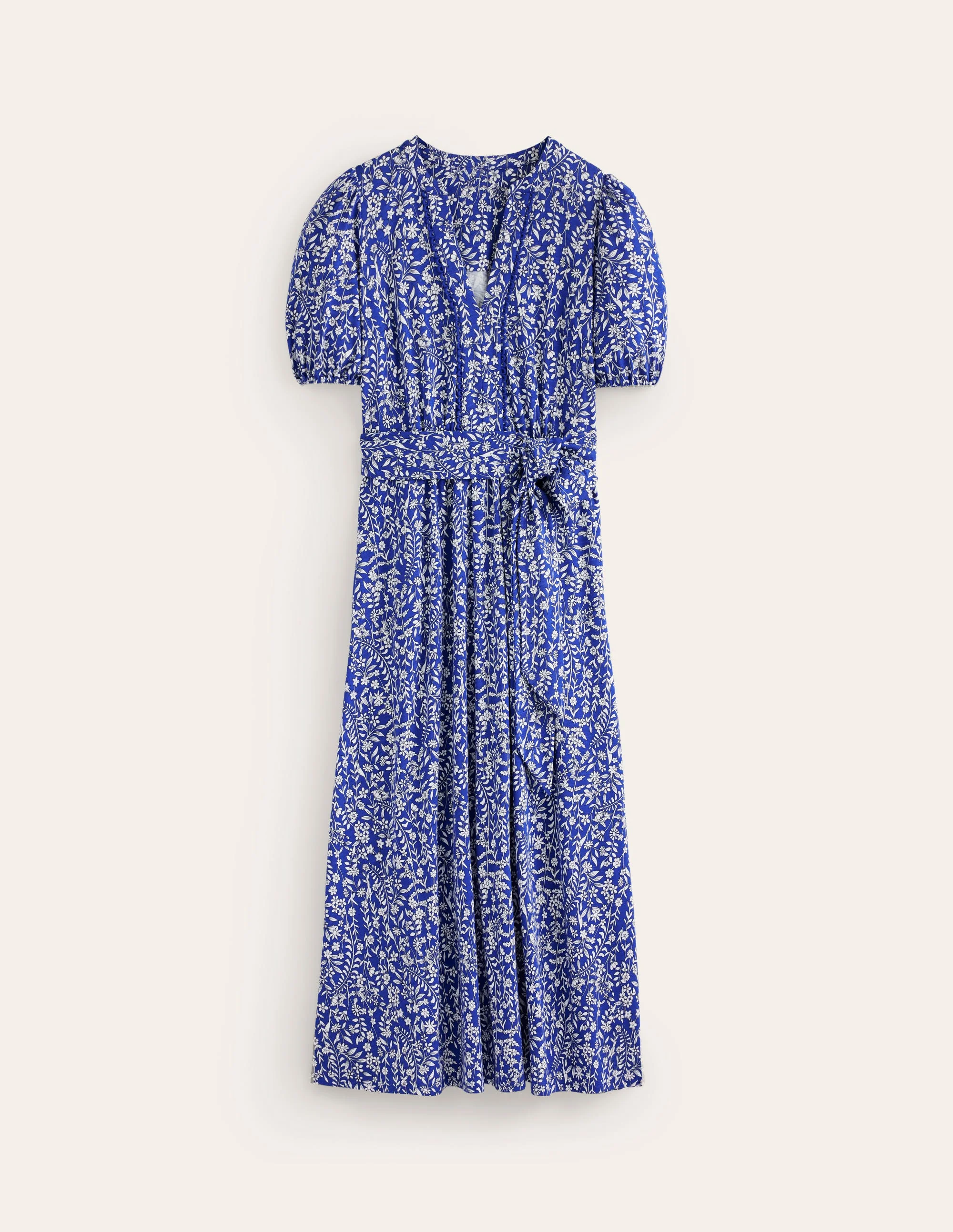 Sofia Trim Jersey Midi Dress-Sapphire Blue, Foliage Bud - Image 6