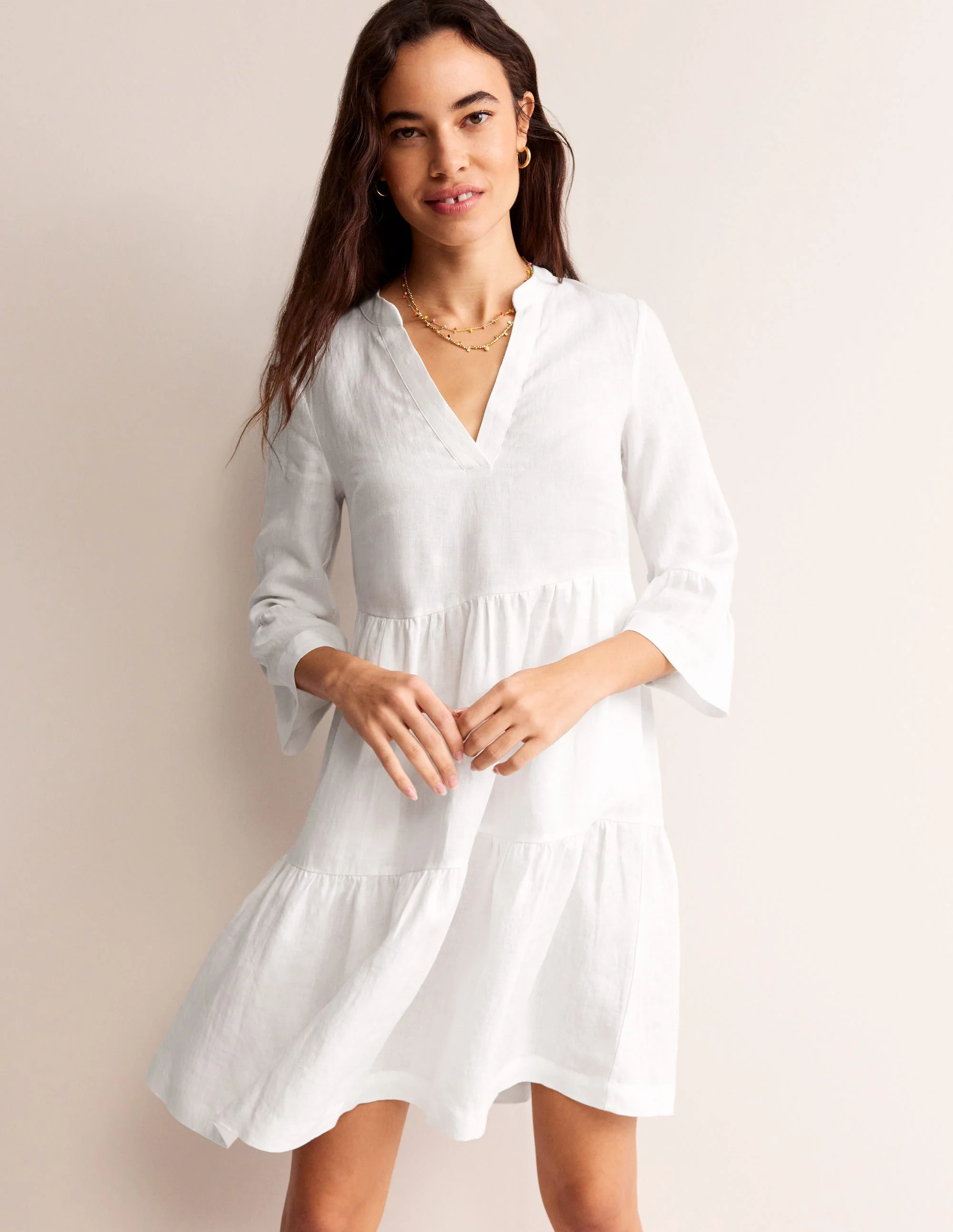 Sophia Linen Short Dress-White - Image 4