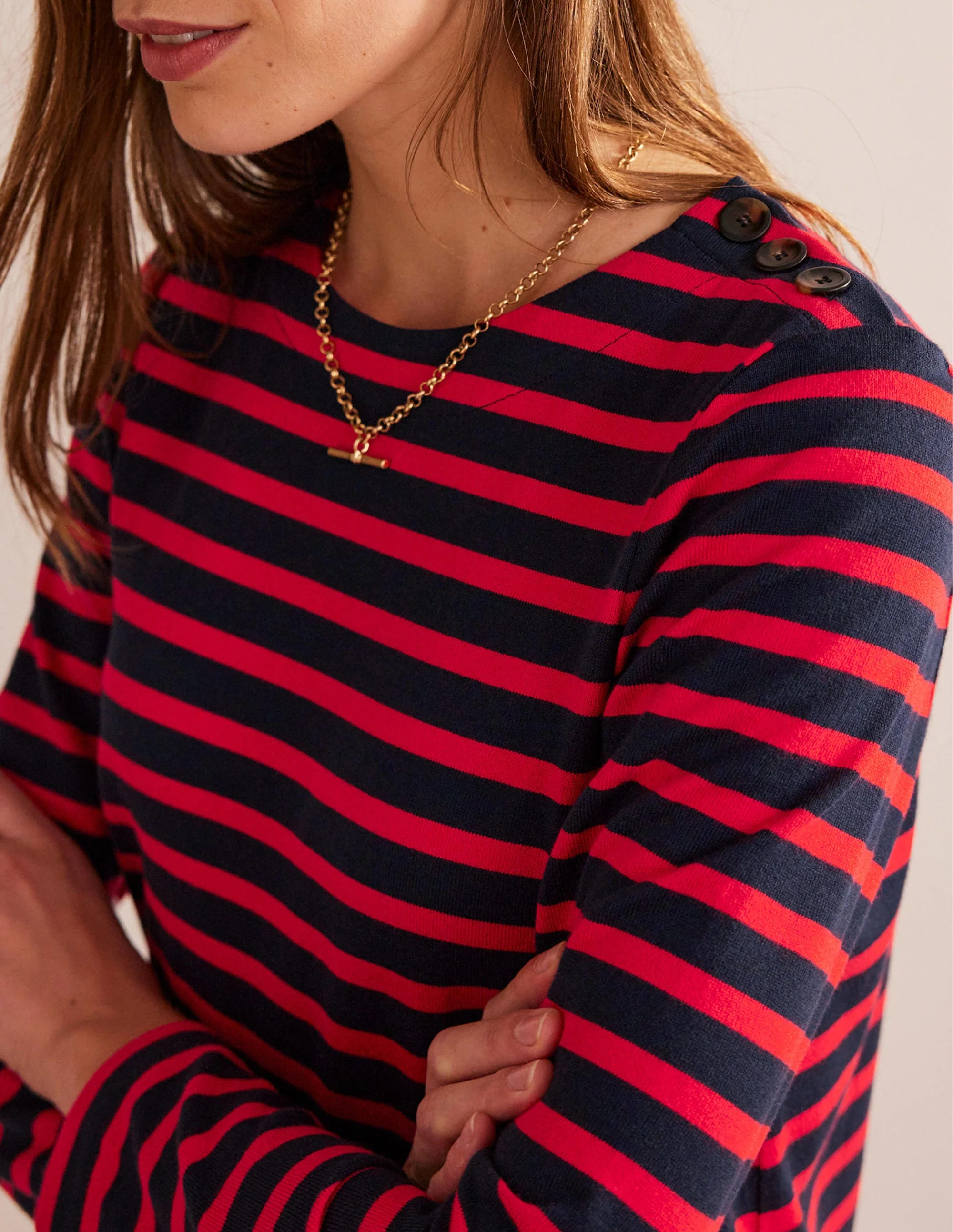 Sophie Breton Jersey Dress-Navy, Red Stripe - Image 2
