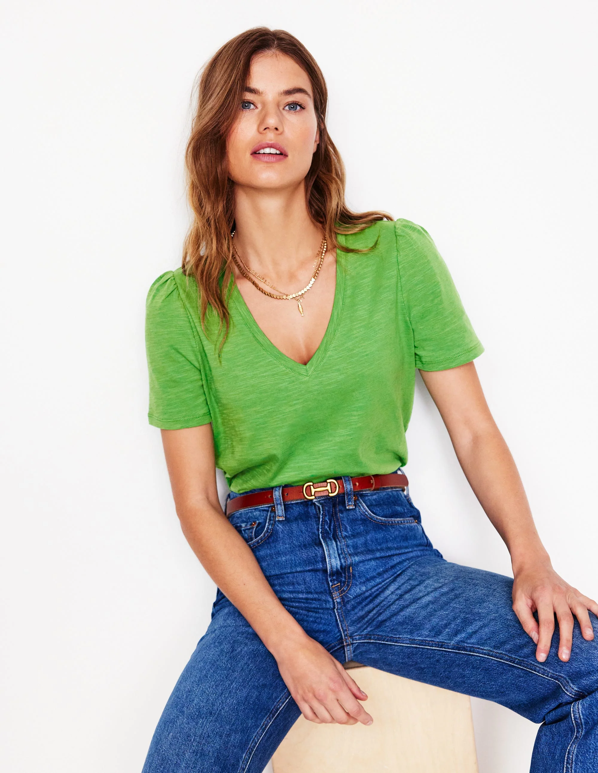 Sophie V-neck Slub T-shirt-Paradise Green